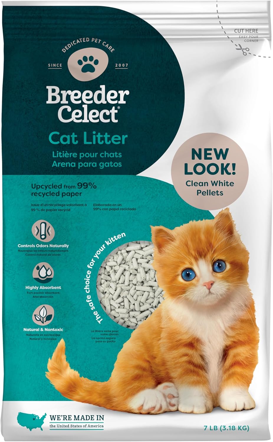 Breeder Celect® | 99% Recycled Paper Cat Litter Pellets | Highly Absorbent | Odor Control | Controls Odors Naturally | Natural and Nontoxic | Low Dust and Easy to Clean | 7 lb Bag Breeder Celect® | 99% Recycled Paper Cat Litter Pellets | Highly Absorbent | Odor Control | Controls Odors Naturally | Natural and Nontoxic | Low Dust and Easy to Clean | 7 lb Bag