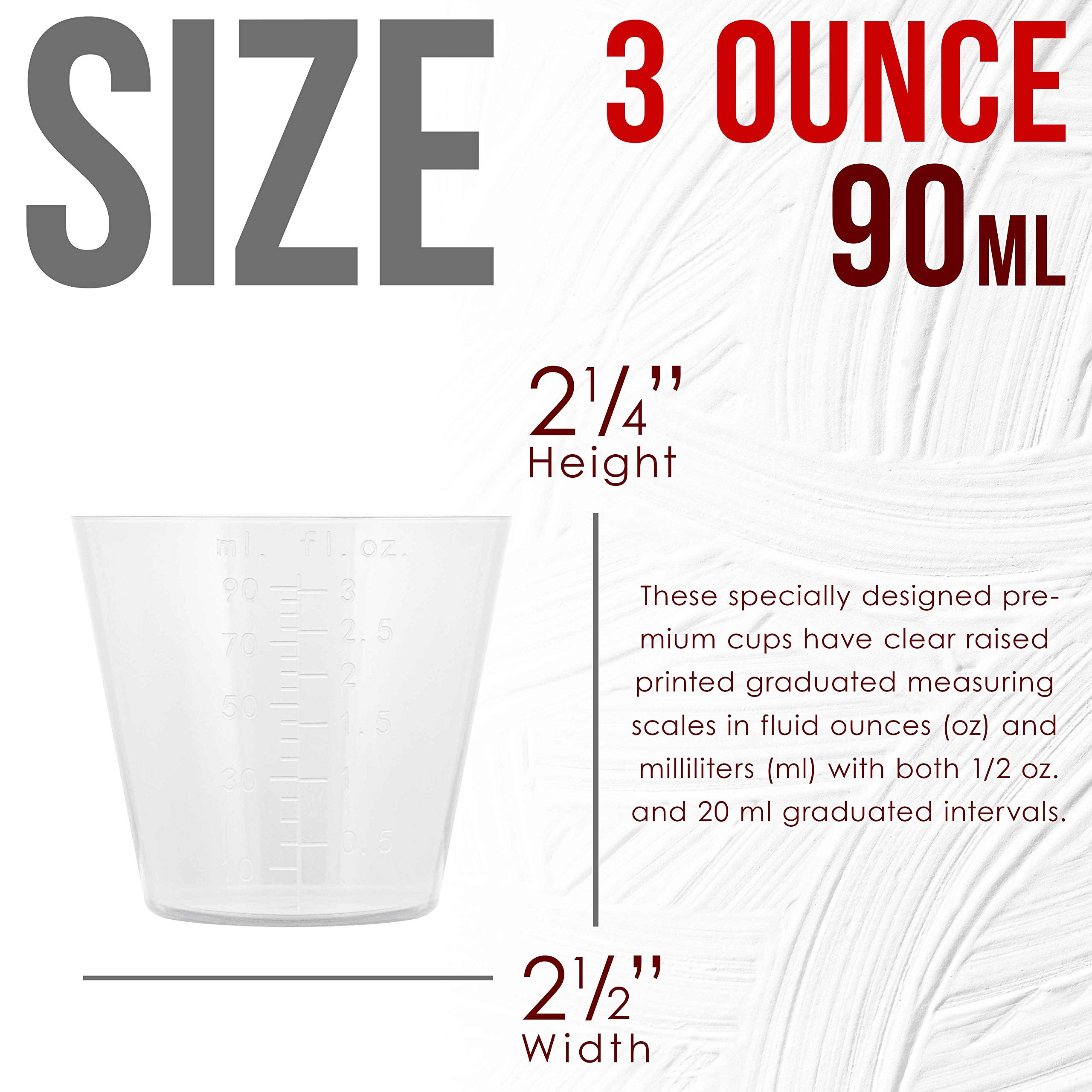 Pouring Masters Vasos medidores de plástico graduados de 3 onzas (90 ml) (100 vasos transparentes y 25 varillas de mezcla) – para pintura acrílica, resina, epoxi, arte, cocina, cocina, medicina,