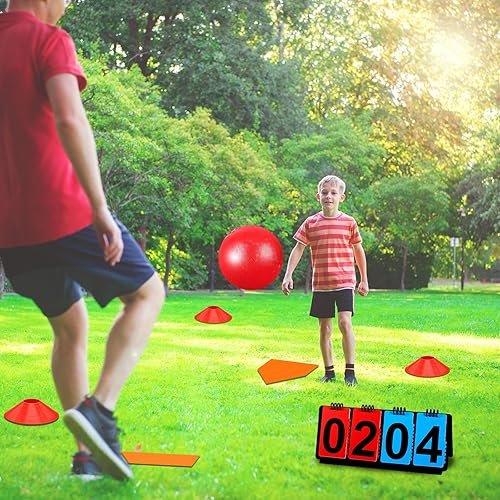 Miniatura 6 de Jenaai Juego de 18 piezas de kickball deportivo, incluye bola de parque infantil, 5 bases de goma, bolsa de red para marcador de bola, 10 conos de