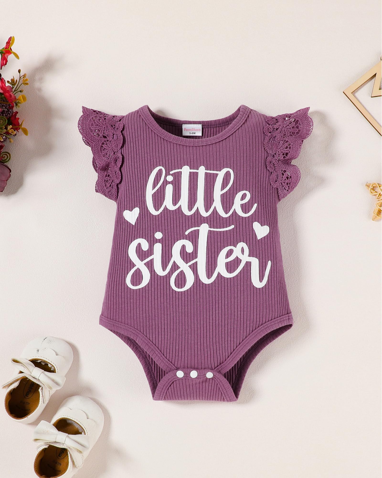 Big Sister Little Sister Matching Outfits Baby Girl Romper/Toddler Girl T-shirt Tops with Shorts/Skirt Clothes Set - 5