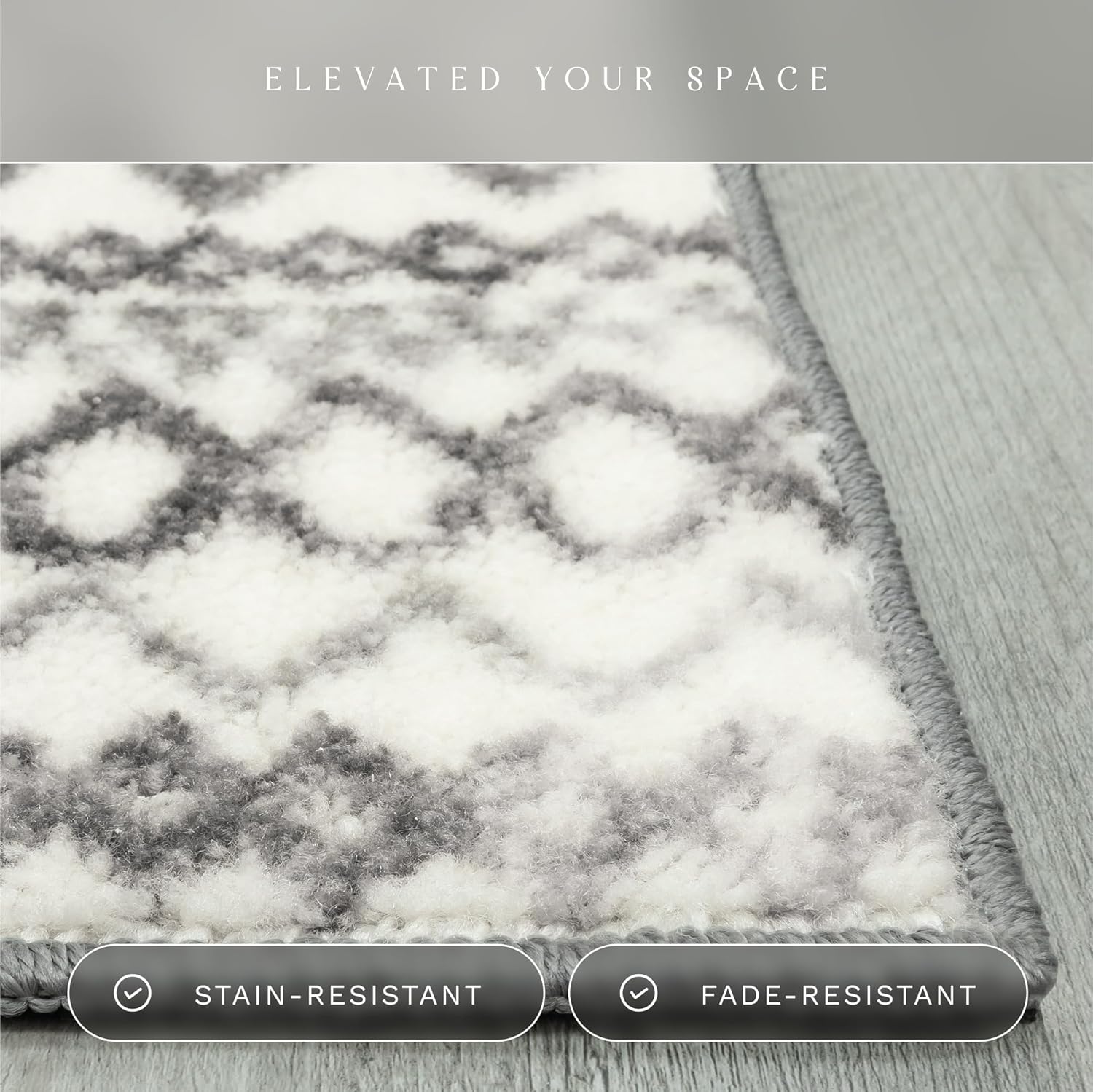 Maples Rugs Diamond Distressed Moroccan Area Rugs - Made in USA – Washable, Non Slip Indoor Carpet for Entryway, Foyer, Kitchen, and Bathroom, 2'6 x 3'10, Ivory/Gray