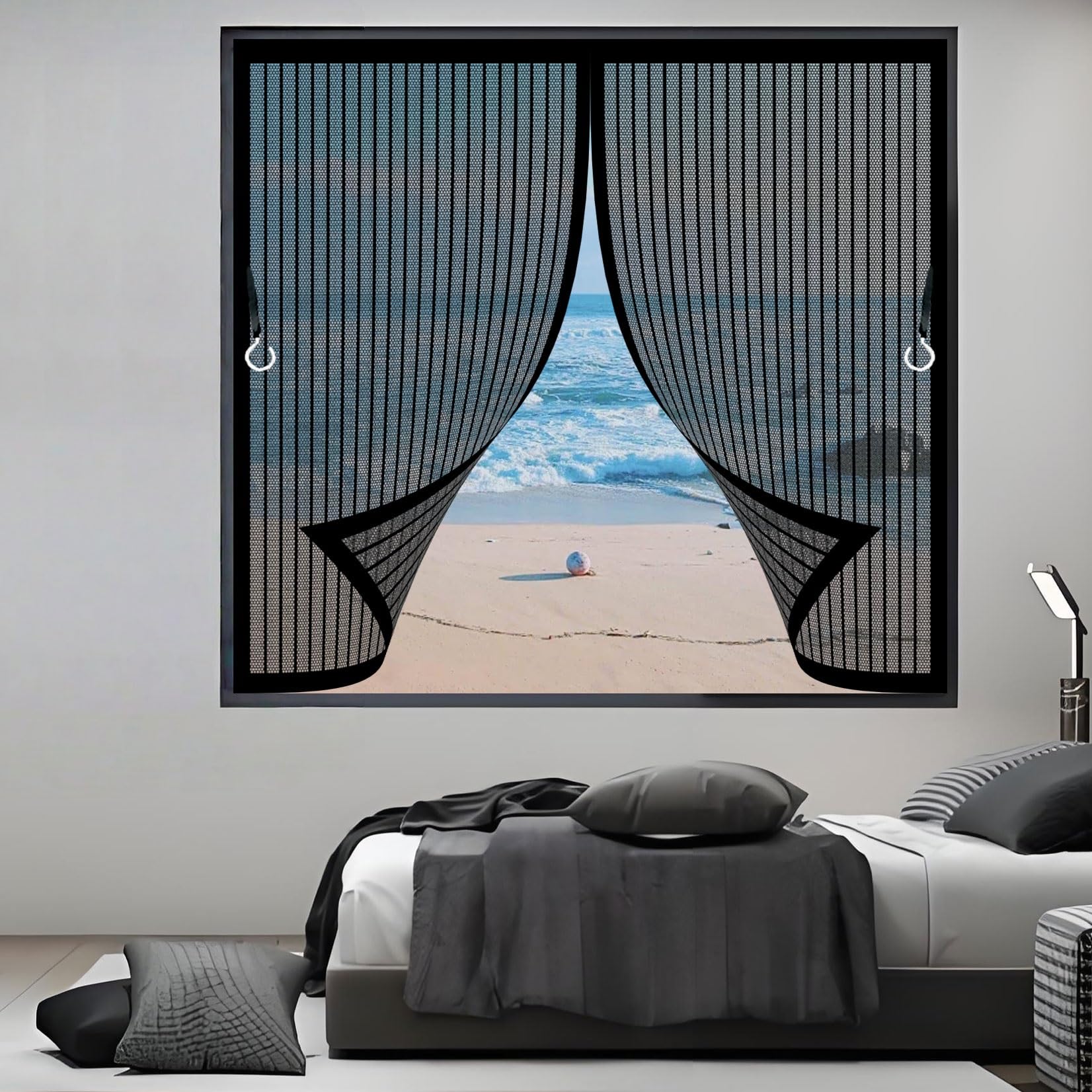 Magnetic Screen Window 64 x 110 cm (Customizable) Keep Bugs Out Lets Fresh Air in Cat Screen Door, with Full Frame Magic Tape, for Door Window Patio, Black