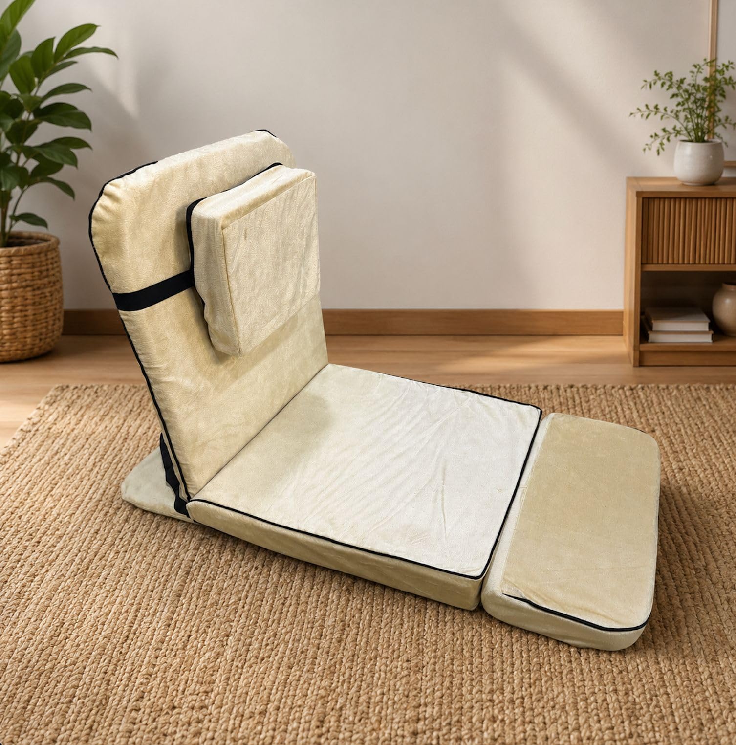 Kawachi Portable Meditation Chair, Foldable Back Support 80-90 Degree Angle, Floor Seating for Yoga, Reading and Pooja, Beige-image-39
