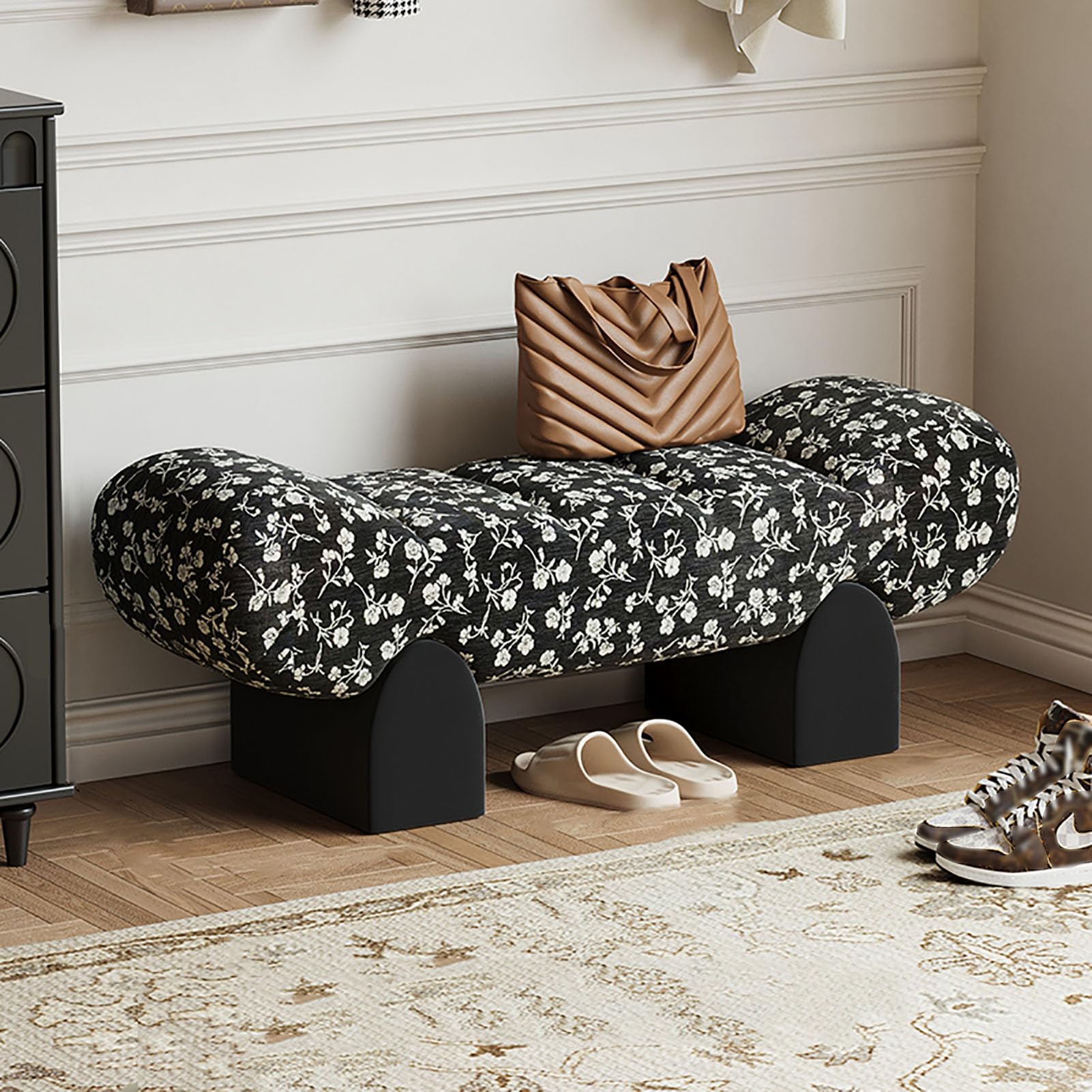 KLGFBDC Ottoman Bench, Upholstered Entryway Shoe Bench, Accent Footstool with Solid Wood Legs for Living Room, Hallway, Bedroom