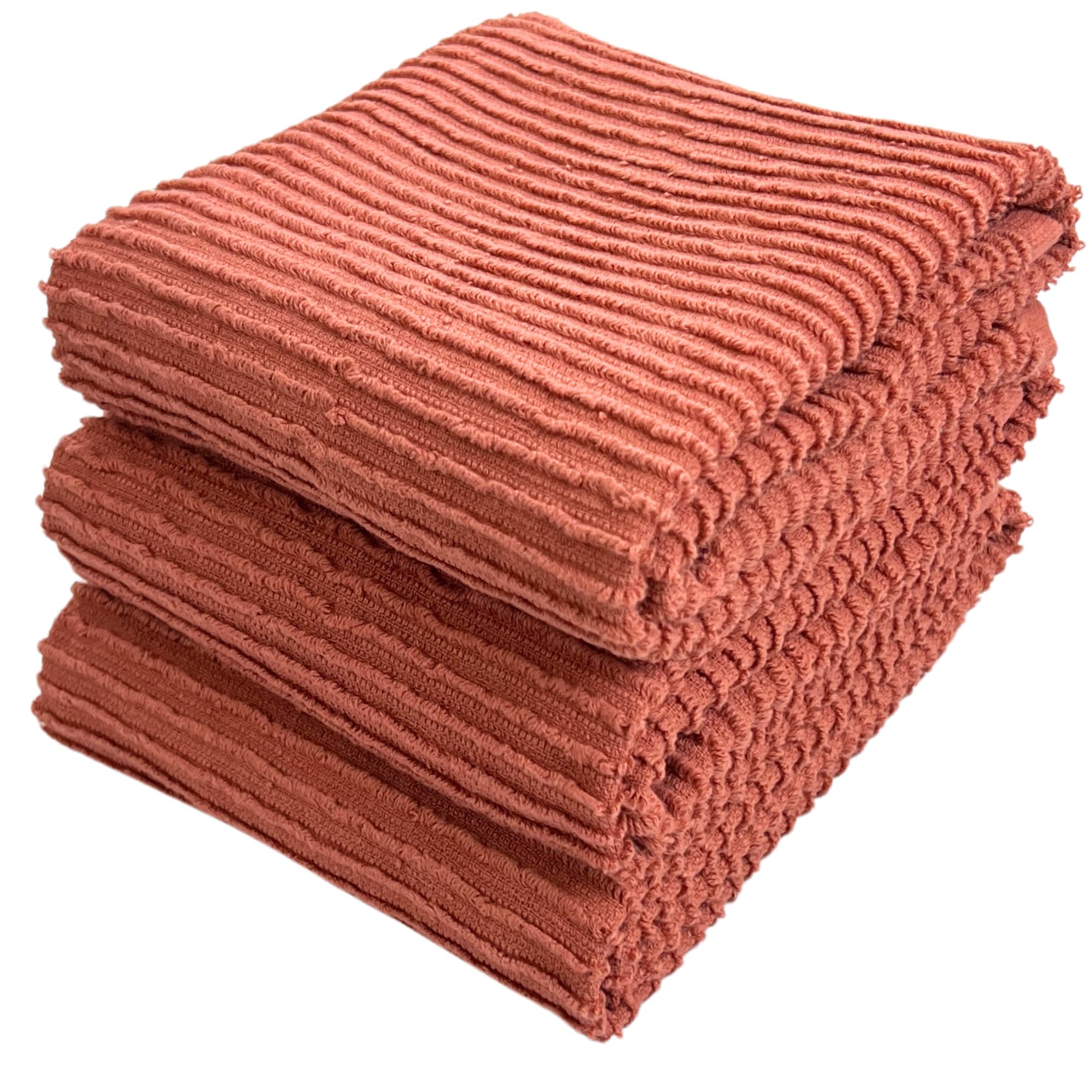 Peach Coral Salmon Kitchen Hand Dish Towels: Oversized 28" x 18",100% Cotton Cloth Soft Cleaning Drying Absorbent Ribbed Design, Set of 3 Multipurpose for Everyday Use (Peach) — image 1