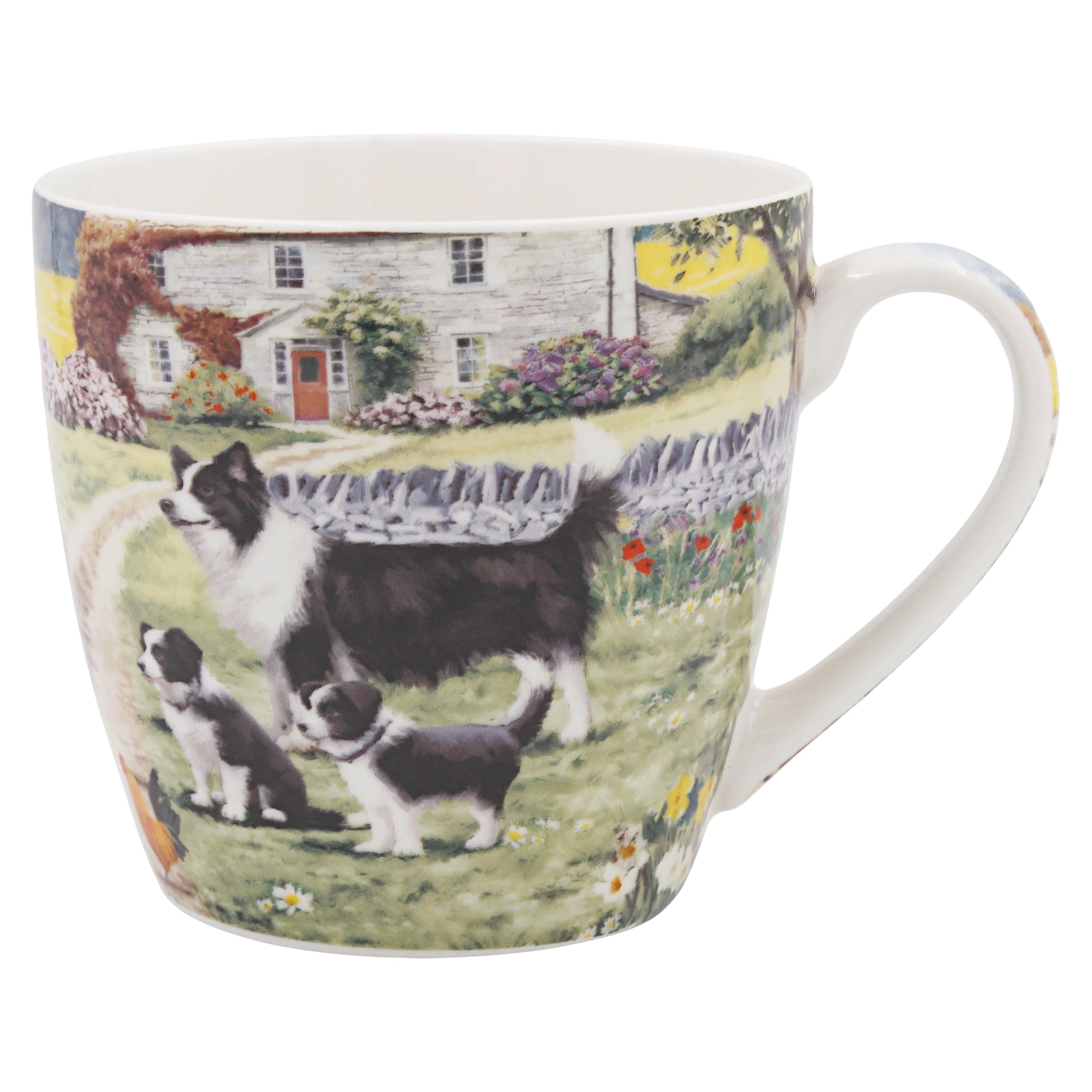Ceramic Breakfast Mug Collie Sheep Coffee Cup Fine China Drink Farm Design Gift