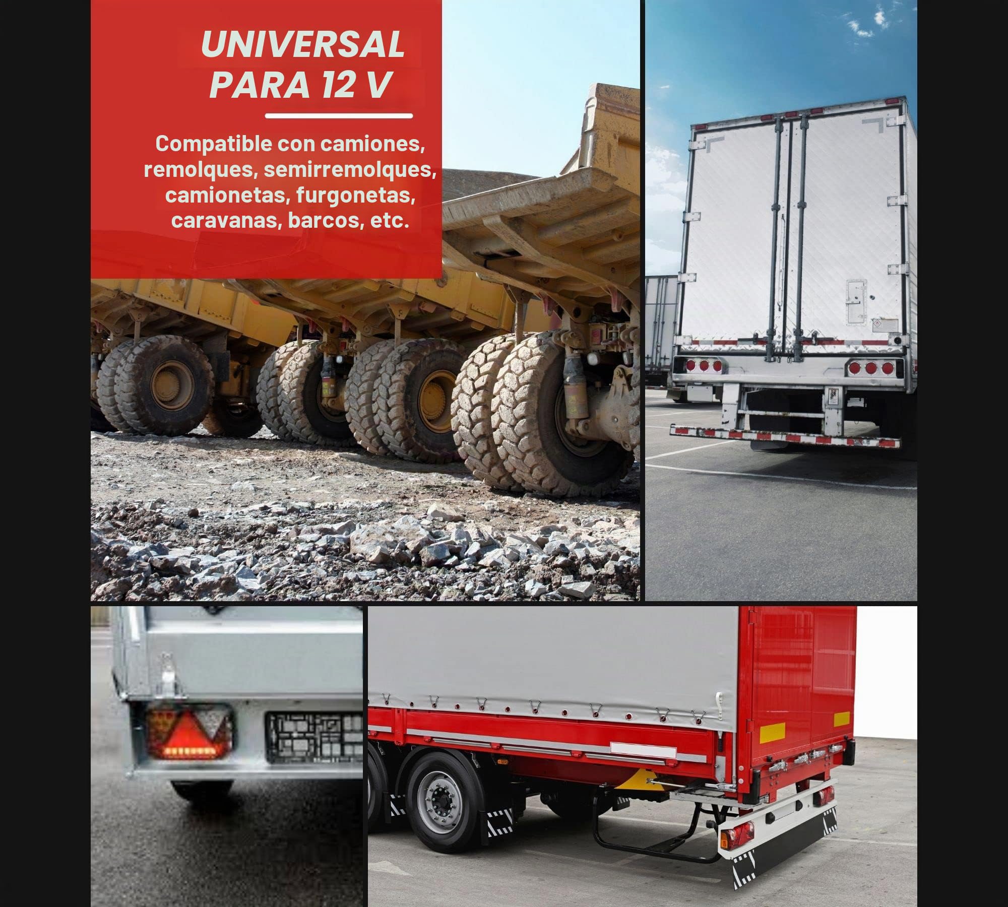 DOJA Barcelona | Pilotos Traseros Remolque LED Rectangular | Triángulo 12v LED | Posicion, STOP, Indicador, Luz Matricula, Antiniebla/Marcha Atras | Piloto Trasero Homologado | Pilotos Remolque