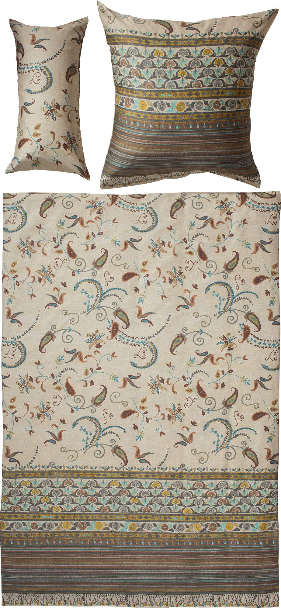 Bassetti Lilith Bettwäsche-Set Feinsatin Natur-Beige-Braun (135x200 cm + 80x80 cm Kissenbezug)