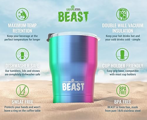 Miniatura 2 de Beast Vaso de 10 oz de Acero Inoxidable con Aislamiento al Vacío para Café y Bebidas Frías de Doble Pared Termo de Viaje (Arcoíris)
