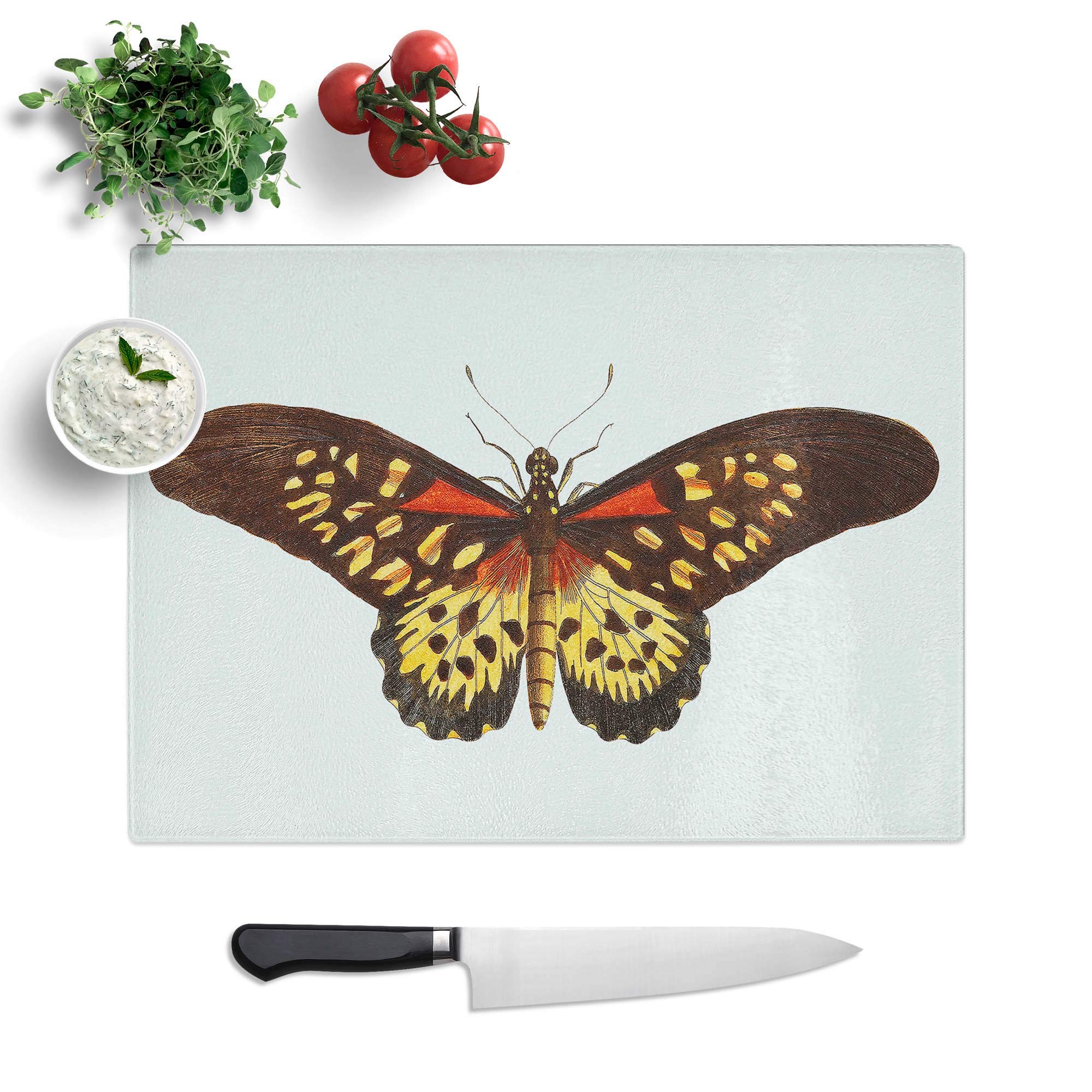 Glass Chopping Board - Leona Butterfly by George Shaw - Textured Worktop Saver Cutting Board - Heat Resistant, Shatterproof and Hygenic - 39 x 28.5 cm
