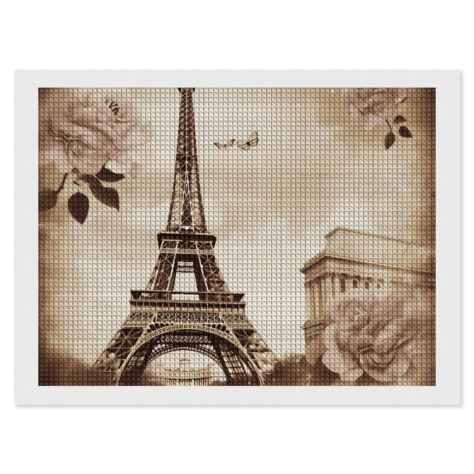 Diamond Painting Kits for Adults - DIY Diamond Art Kits for Beginners - Full 5D Paint Drill Diamond Dots Paintings- Vintage Paris Eiffel Tower Butterfly Diamonds Pictures Gem Art And Craft Wall Decor