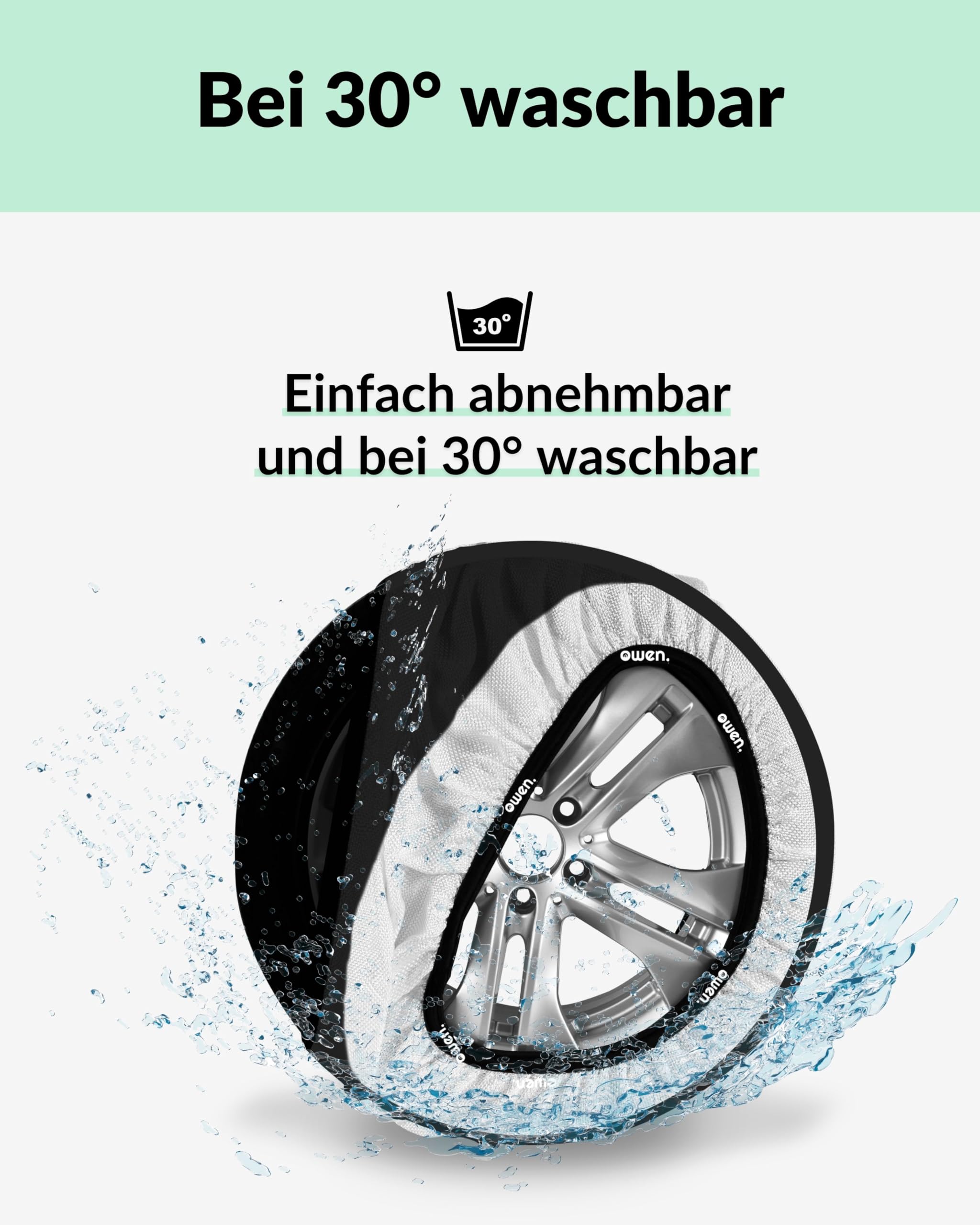 OWEN Schneeketten Textil (Paar) | Die Schnelle Anfahrhilfe bei Schnee & Eis | Geeignet für ABS/ESP | 3D-Grip Traktion & Felgenschutz | Montage in 2 Min | XS-XXL (L)