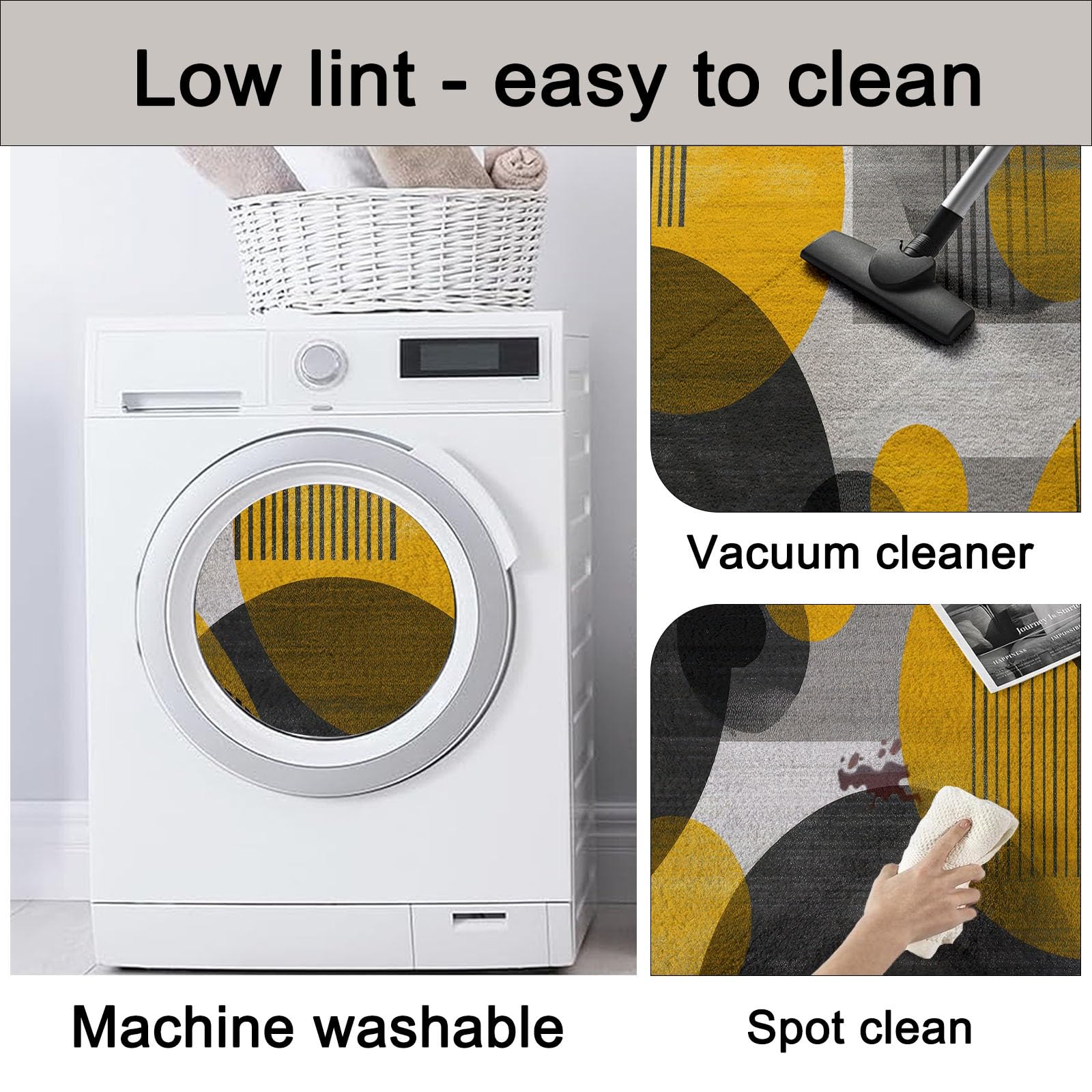Lavabile In Lavatrice Moderno Astratto Cerchio Tappeto Rotondo 120 cm Morbido E Confortevole Pelo Corto In Flanella Tappetino Antiscivolo Camera Da Letto Tappeto Da Pavimento Giallo Nero