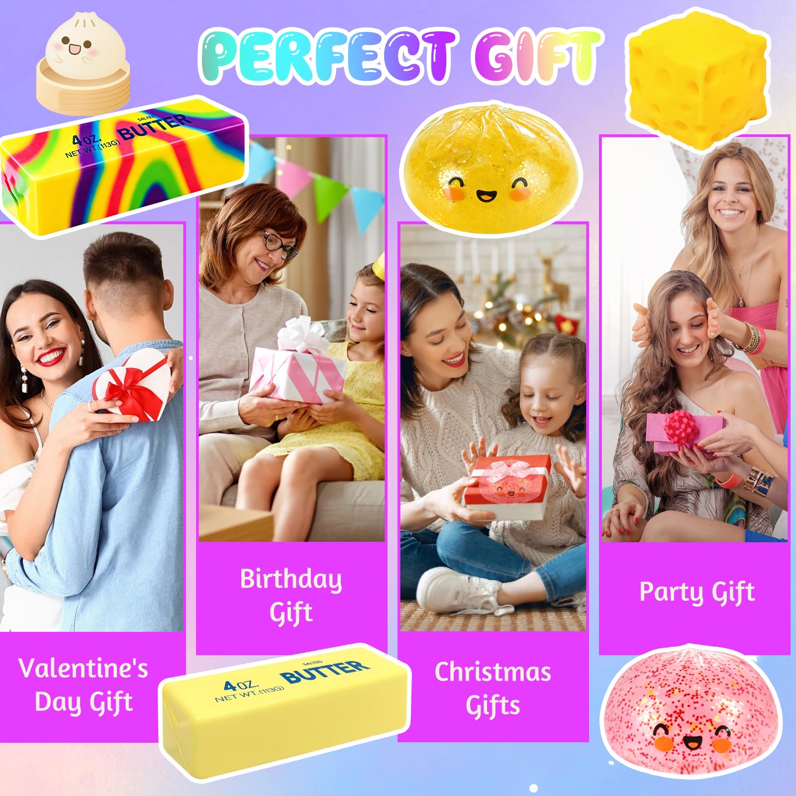 5 Pezzi Mystery Dumpling Bao Squishy, Butter Formaggio Squishy Set Palla Antistress Con Scatola Per Vapore Pasta Morbida Da Schiacciare Per Alleviare L'Ansia E Fidget Mano per Adulti