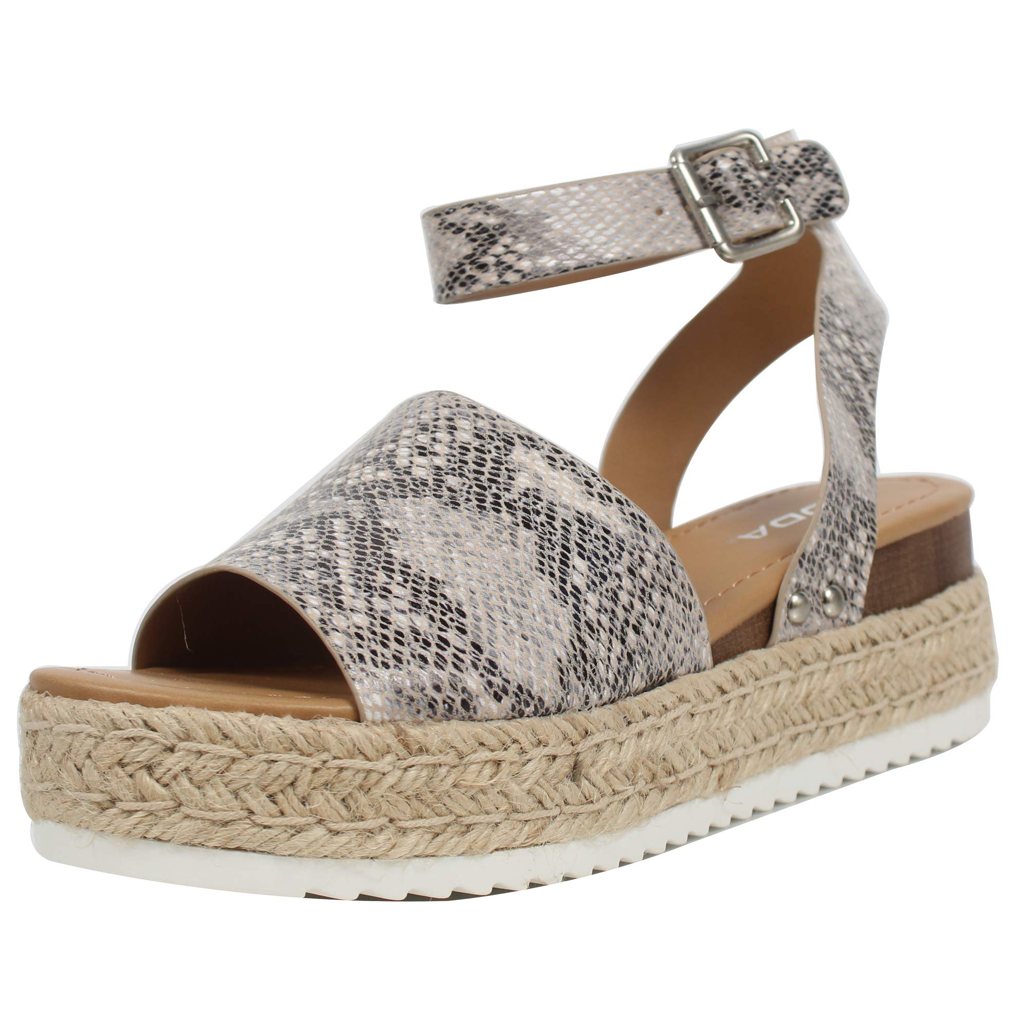 SODA Women's Open Toe Halter Ankle Strap Espadrille Sandal