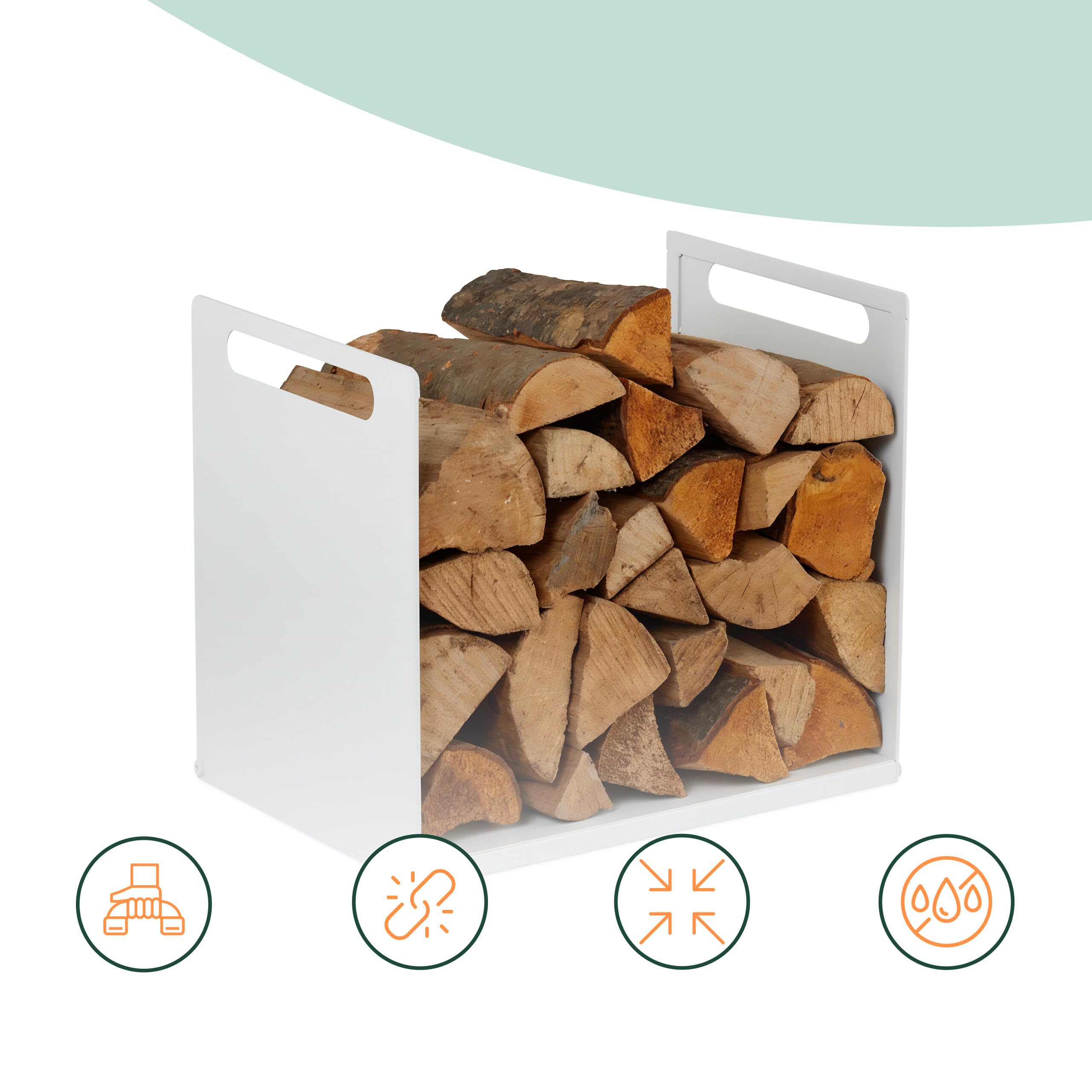 Relaxdays, Metal, Moderno, HBT: 35 x 40 x 30 cm, Estante para leña y Madera apilada, Blanco, 100% Hierro