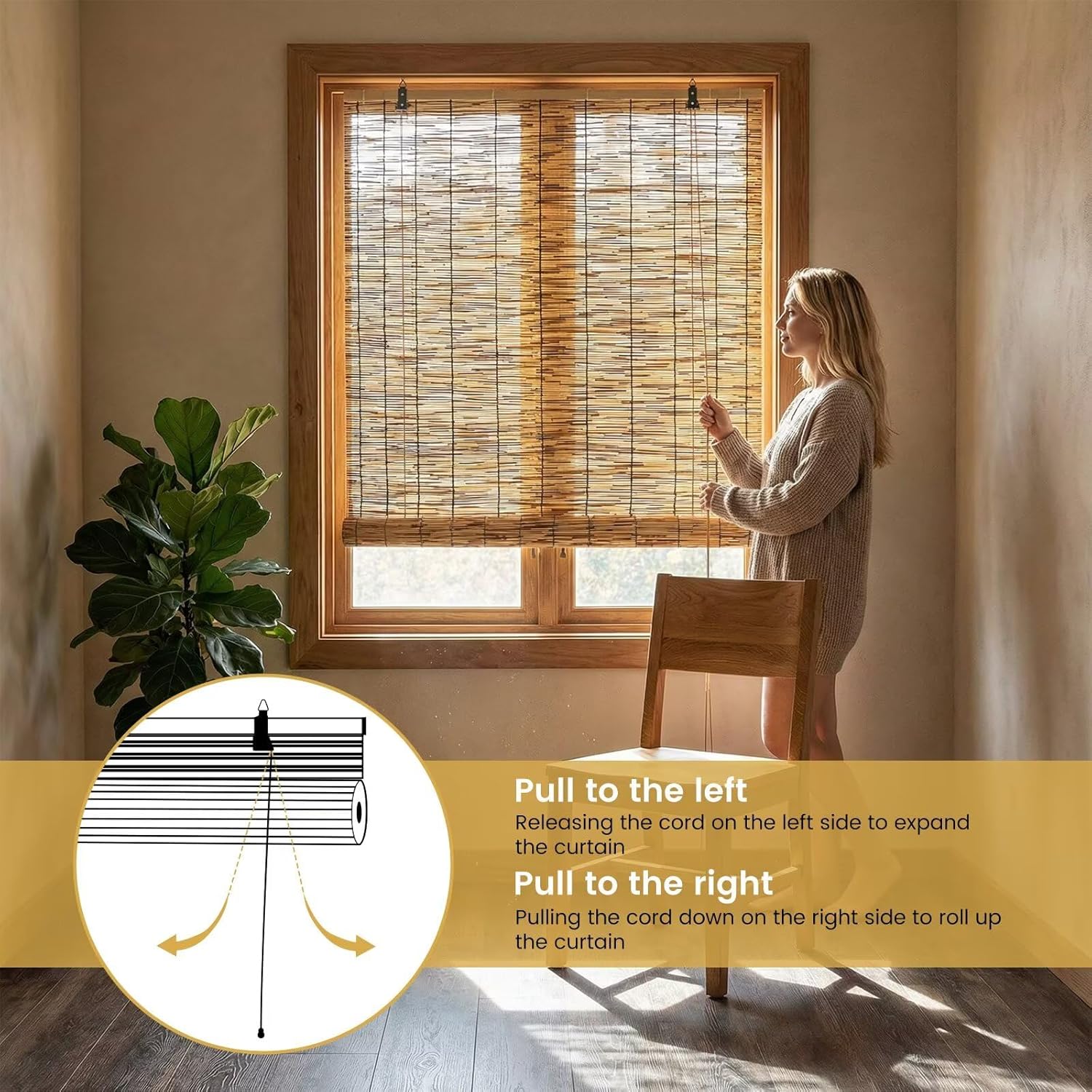 Outdoor Blinds Roman Shades for Windows Bamboo Roller Shades for Patio Porch Light Filtering Sunshade Retro Natural Reed Blinds for Outdoor Windows, 23" W x 48" H