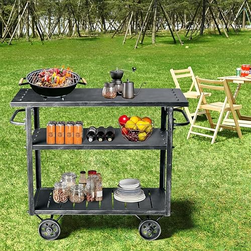 Miniatura 7 de Diwhy Carrito de almacenamiento industrial de 3 niveles para bebidas de vino estante de vino de metal con ruedas barra de cocina comedor té vino