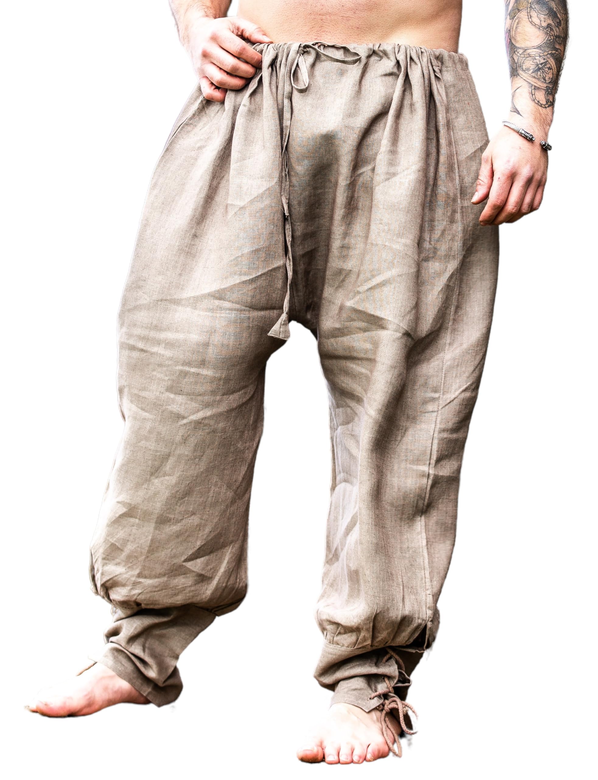 Leonardo Carbone® Pantaloni vichinghi in lino, da uomo, pantaloni estivi leggeri, da uomo, abbigliamento festival, vichingo, abbigliamento medievale, LARP, cosplay, pantaloni per il tempo libero, 100%