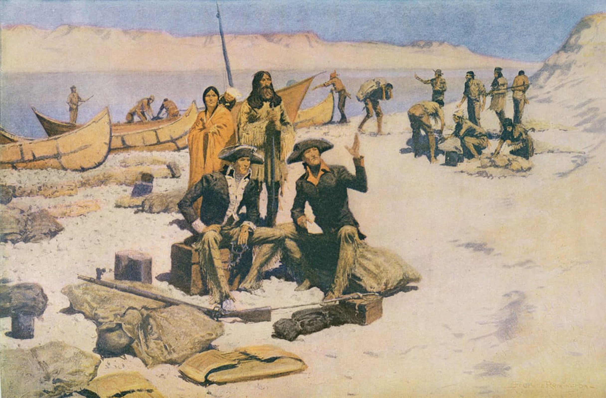 Posteriik No Frame Famous Modern Artwork Art Mural Lewis And Clark At The Mouth Of The River By Frederic Remington Oil Paintings Pictures For Home Decor 60X90cm