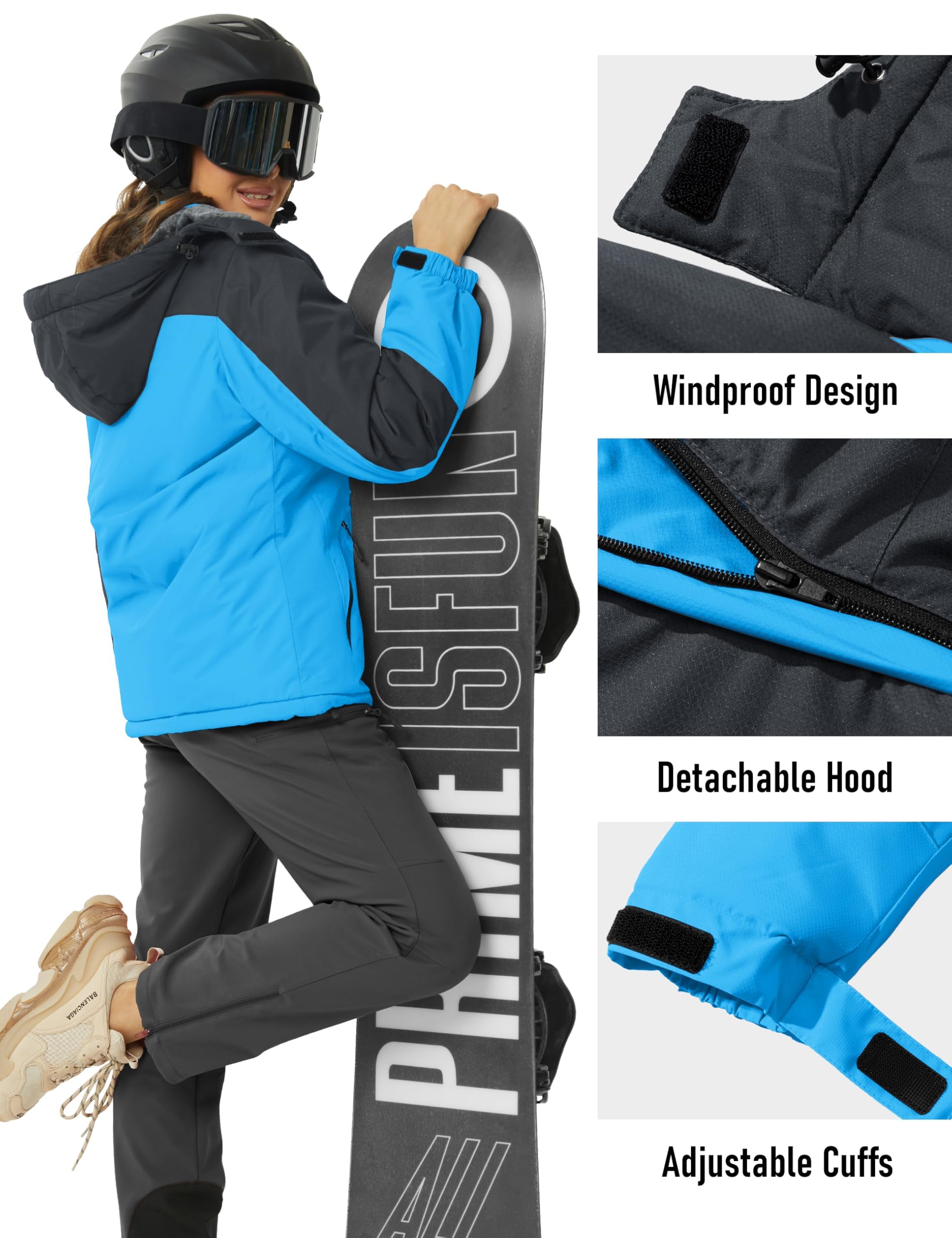 MAGCOMSEN Vestes imperméables pour femme - Manteaux chauds d'hiver - Pour randonnée, camping - Avec poches zippées