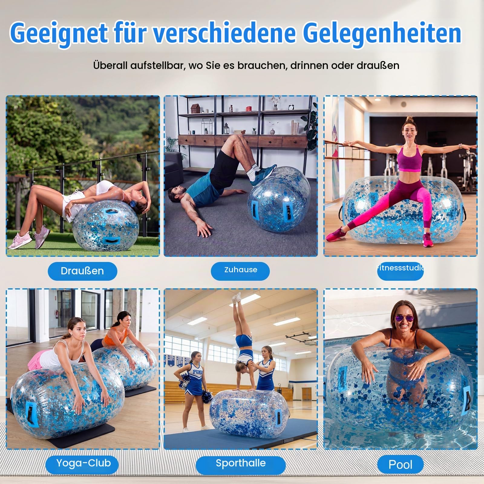 Gemscream Aufblasbare Gymnastikmatte, 101,6 x 61 cm, Glitzer, Gymnastikzylinder, Rückenausrüstung, Handtraining, Cheerleading, Yoga, Heimgebrauch