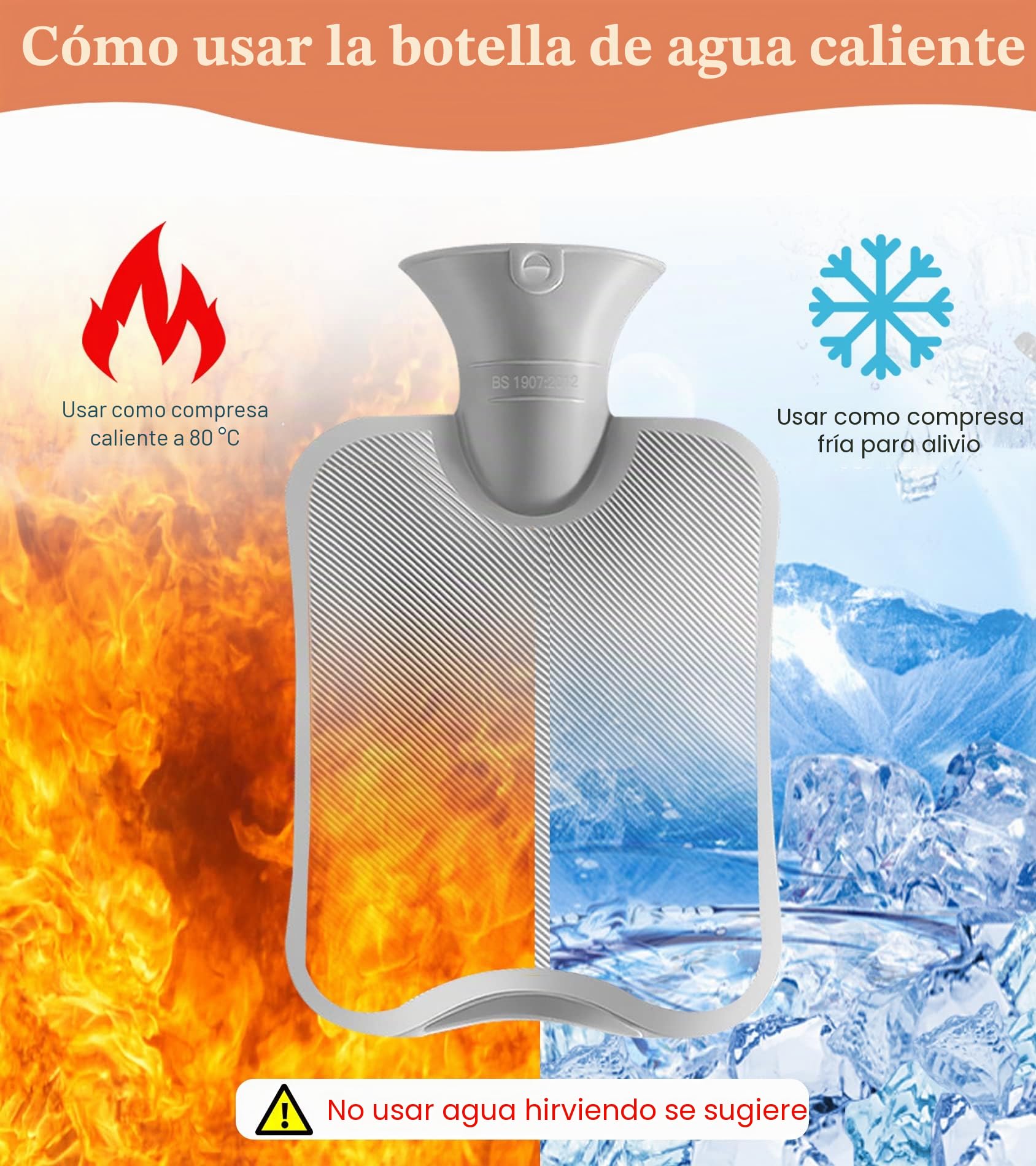 Bolsa de Agua Caliente 2L - con Funda de Cintura para la Cama, Bolsa de Agua Caliente para Cuello, Hombro, Espalda (Marrón)