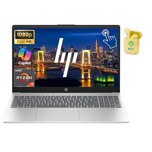 HP Touchscreen 15.6" FHD Business Laptop Computer, 8-core AMD Ryzen 7 Processor, Windows 11 Pro 16GB RAM 512GB Storage (256GB SSD+256GB Docking Set), AI Copilot Ready, NLY Earphones, Silver