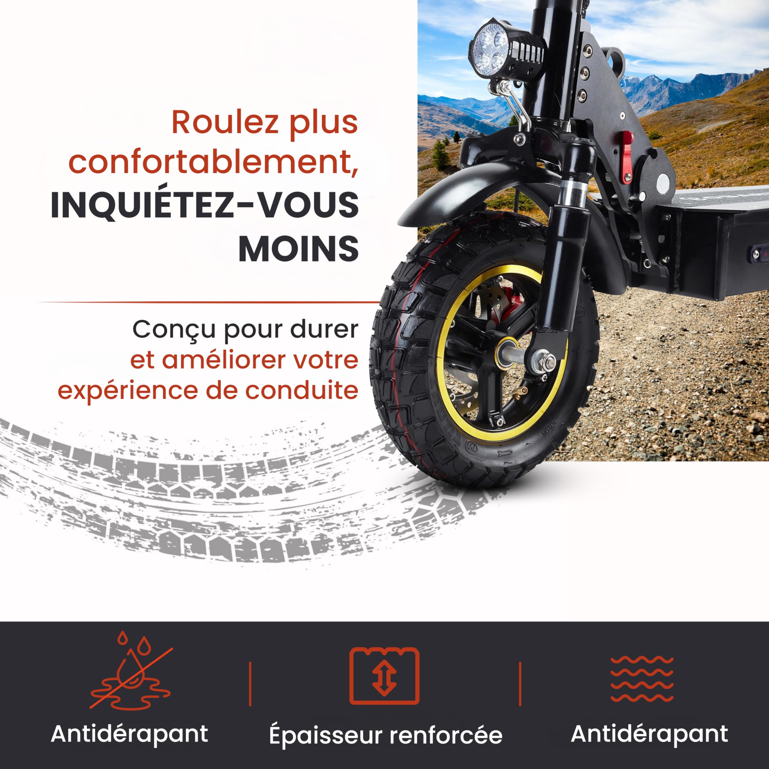 ANSENI Pneus de 10 pouces (10 x 3.0) (80/65-6) (255 x 80) pour Kugoo M4 Dualtron Victor Luxury Eagle Speedway 4 Zero 10X scooters électriques Minimotors (1 pneu Offroad + 1 chambre à air)