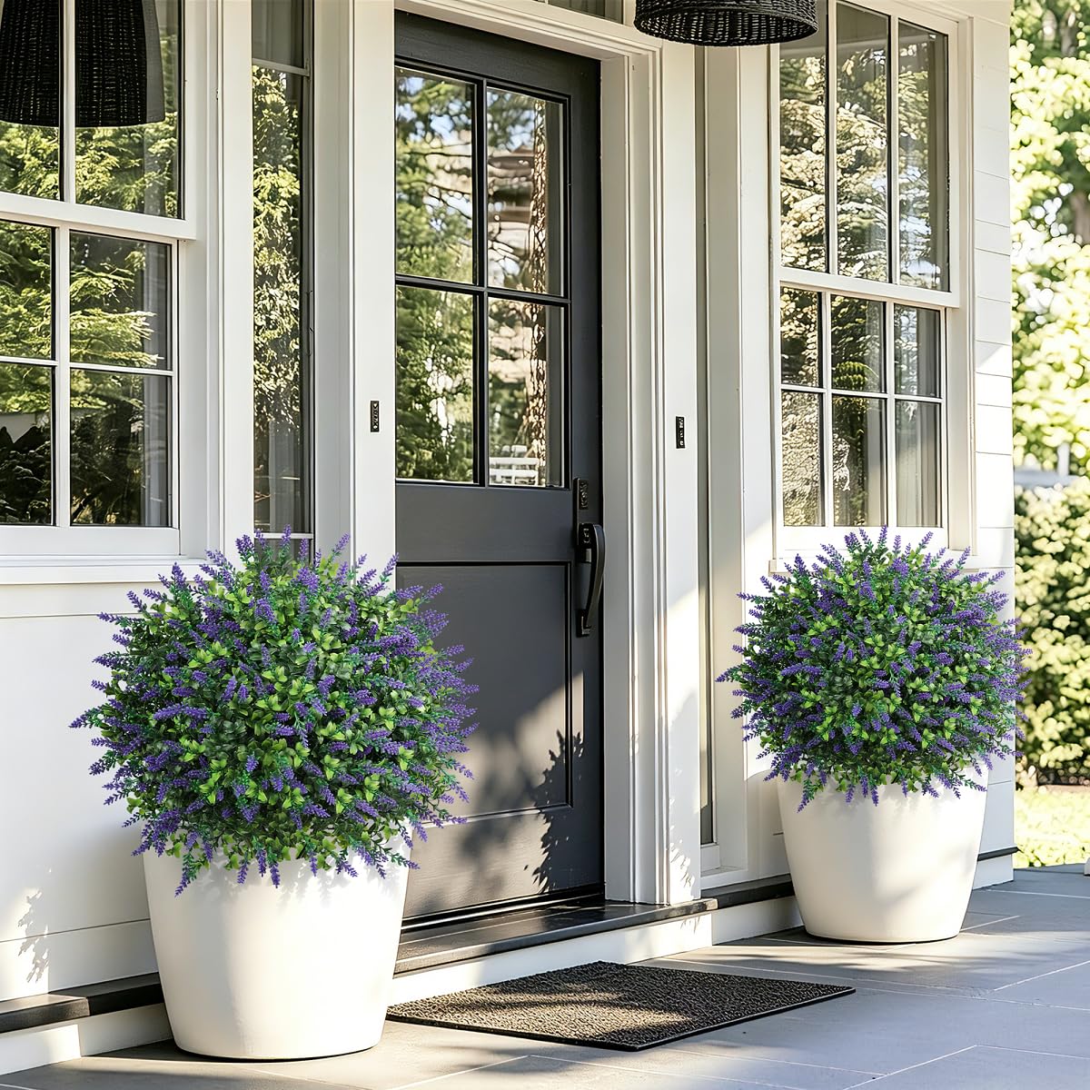 Flores Artificiales Decoracion, Plantas Artificiales Exterior 2 Bolas Topiarias de Boj Falso, Arbustos de Plástico para la Puerta Principal, Jardín y Decoración Interior del Hogar (lavanda)