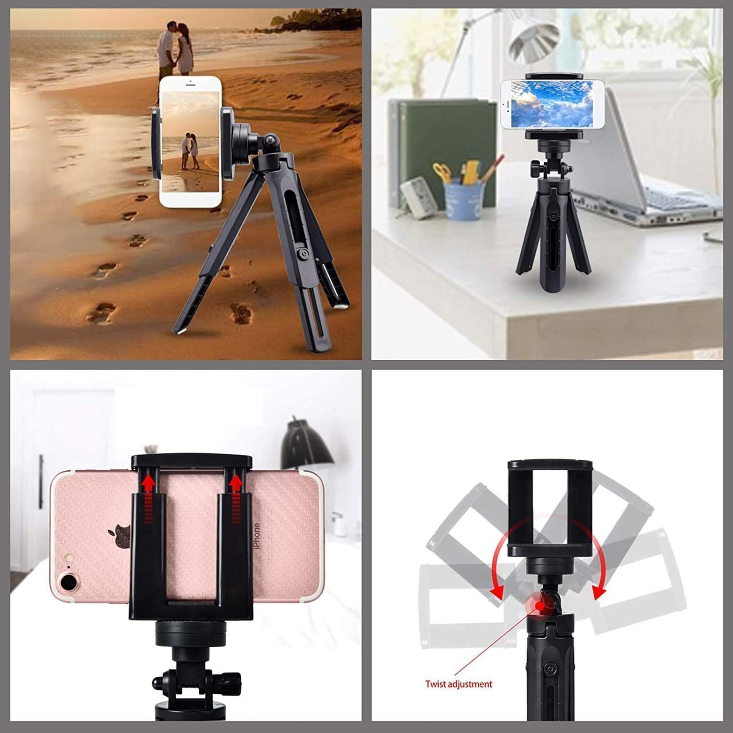PARENCE.- Mini treppiede universale regolabile per smartphone e fotocamera - Supporto a 360° con attacco da 1/4" - ideale per video, foto, vlog e videochiamate