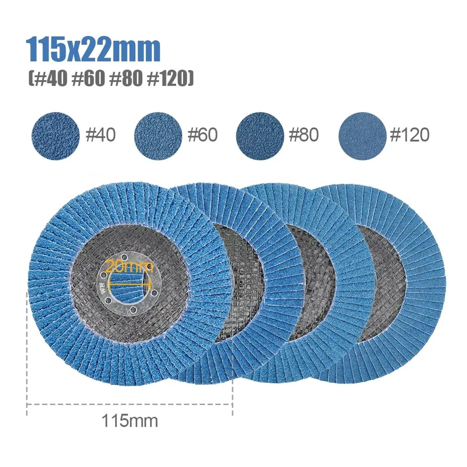 Disco per levigatura e molatura dei metalli, disco Dischi abrasivi lamellari in zirconio 4,5/5 pollici grana 40/60/80/120 1 o 4 pezzi(4pcs 115mm)