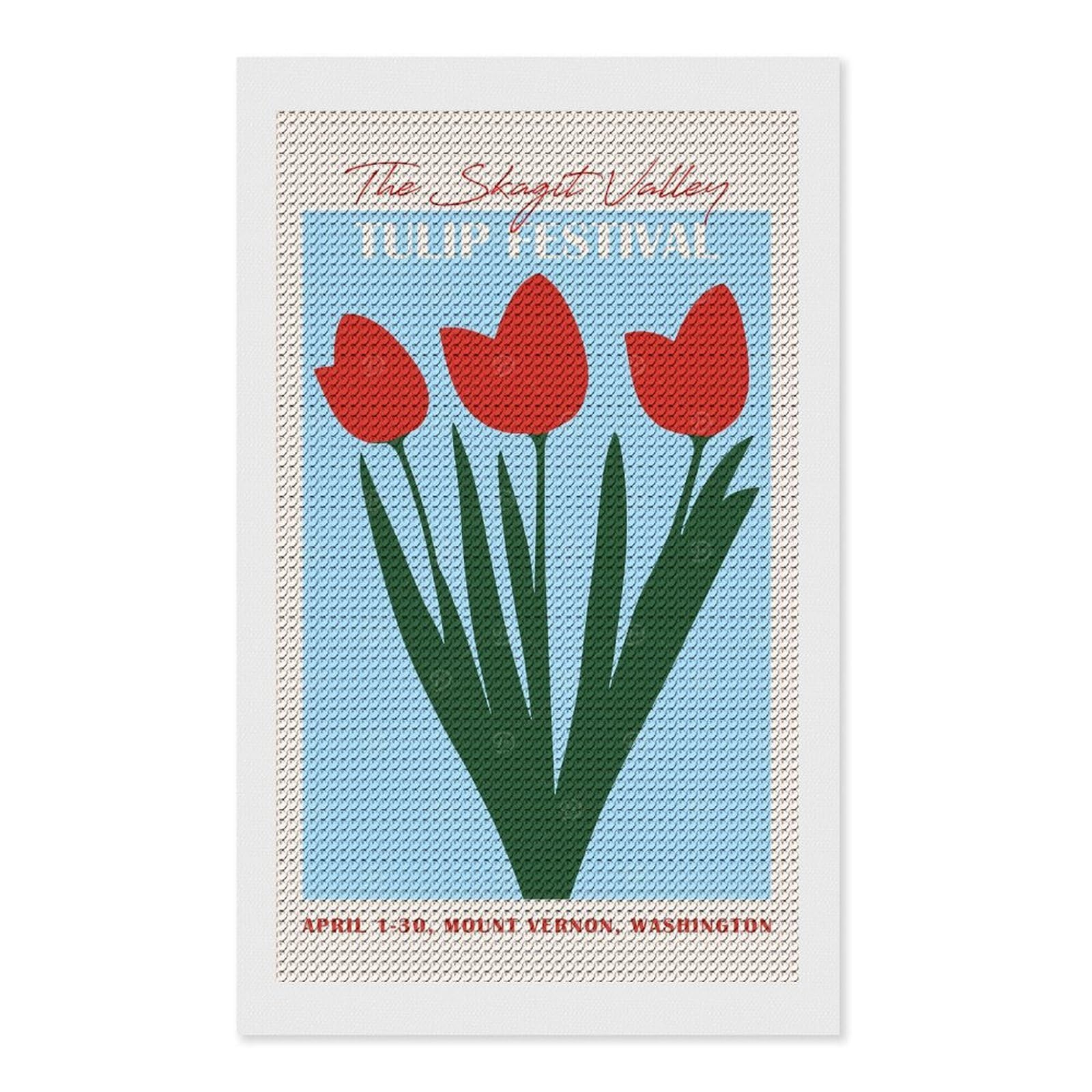 Junmoney Tulip Festival Washington Diamond Art Kit 12"x20", Holiday Gift Idea, for Women, Easy Handmade Project, Vintage Style Decor, Printed Canvas