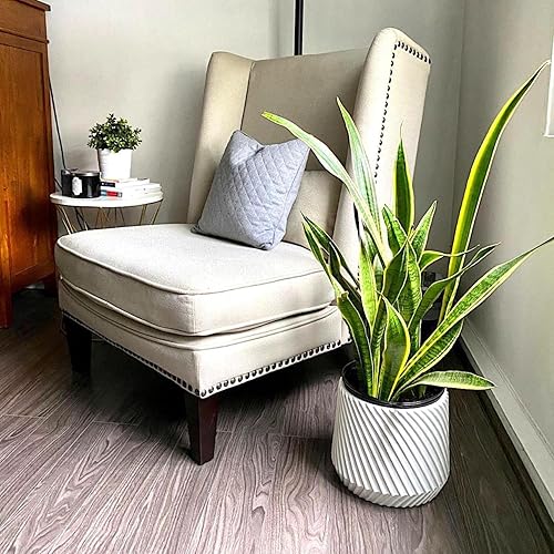 Miniatura 7 de Fox & Fern Maceta grande de 12 pulgadas con tapón de drenaje, maceta blanca de Polystone de alta calidad maceta moderna con textura 3D y acabado de