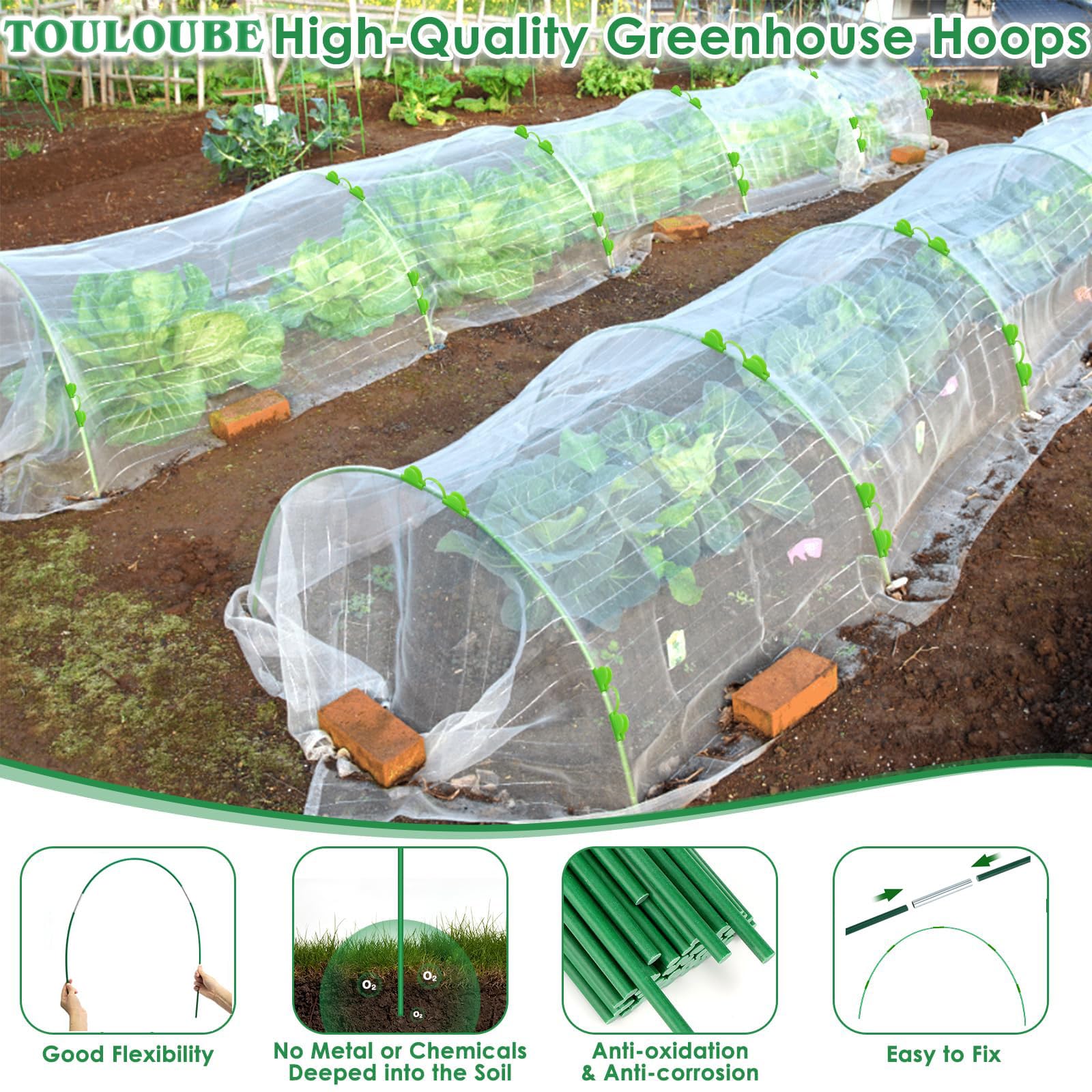 Pflanztunnel Bögen - 36 PCS Folientunnel für Hochbeet I Gewächshausbogen mit 6mm Kunststoff Umwickelt I DIY Gewächshausreifen Frühbeet Tunnel für Garten Zeile Abdeckung Pflanzen Obst Gemüse