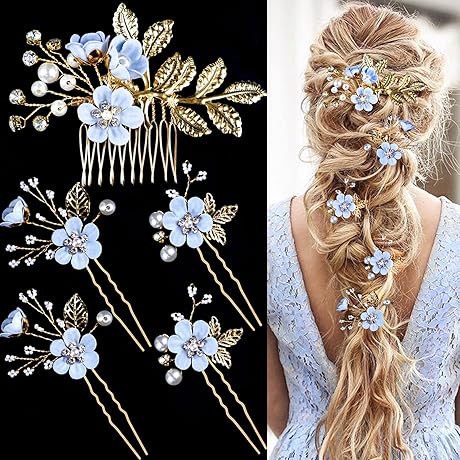 5 PCS Bridal Flower Wedding Hair Pins Crystal Pearl Hair Clips Headpiece