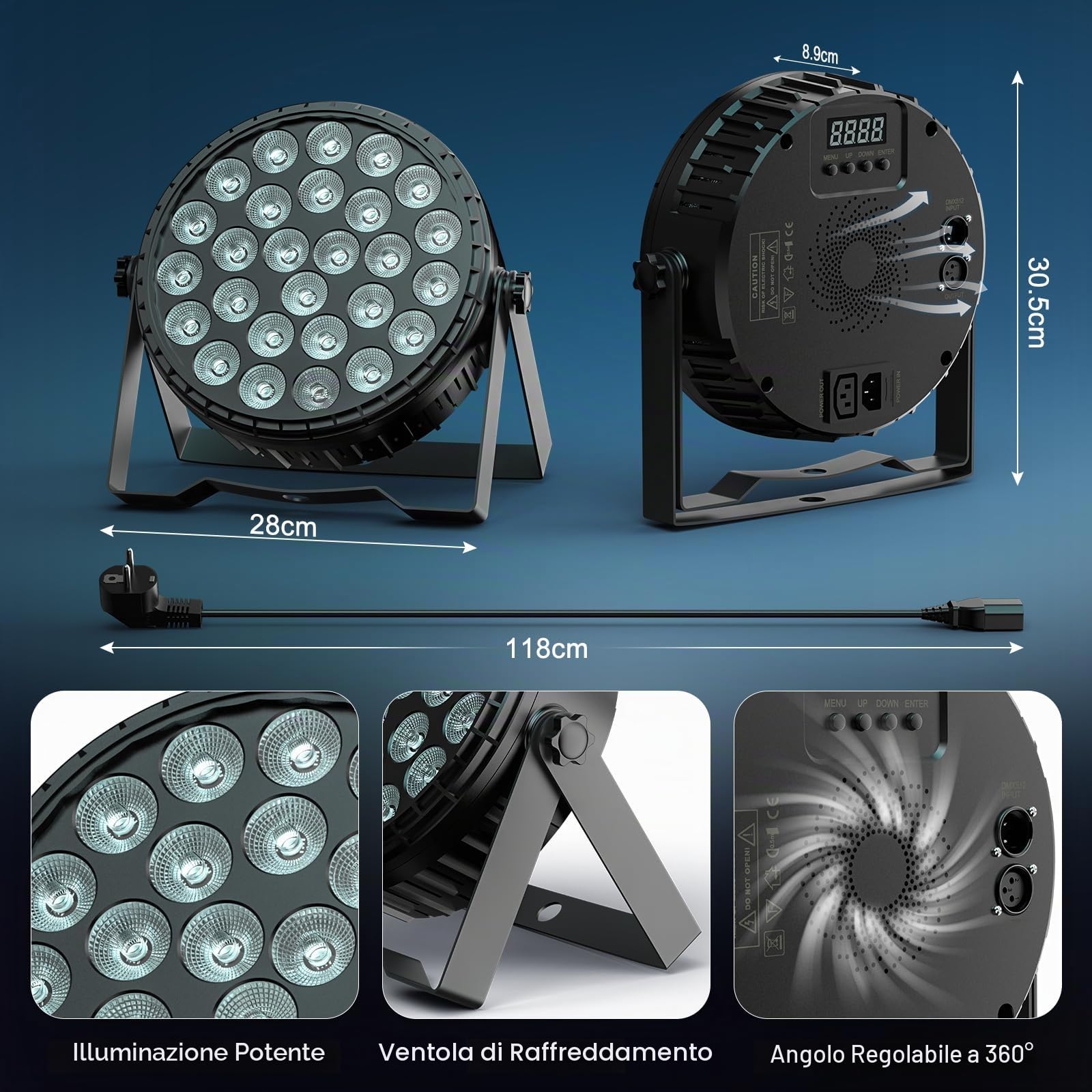 4PCS 216W LED Par Luce di Scena, 27 x 8W RGBW DMX-4/8CH Luci da Palcoscenico con Telecomando 6 Modalità Effetto Alta Luminosità Par LED per DJ, Festa, Teatro, Show, Natale