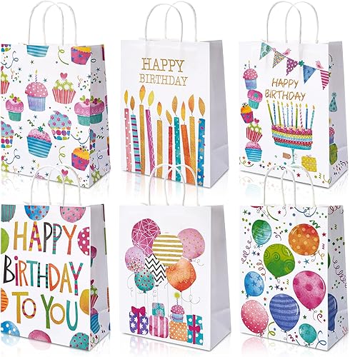 AnyDesign Bolsa de regalo de cumpleaños con asa colorida bolsa de regalo de feliz cumpleaños bolsas de papel de acuarela con estampado de cupcakes