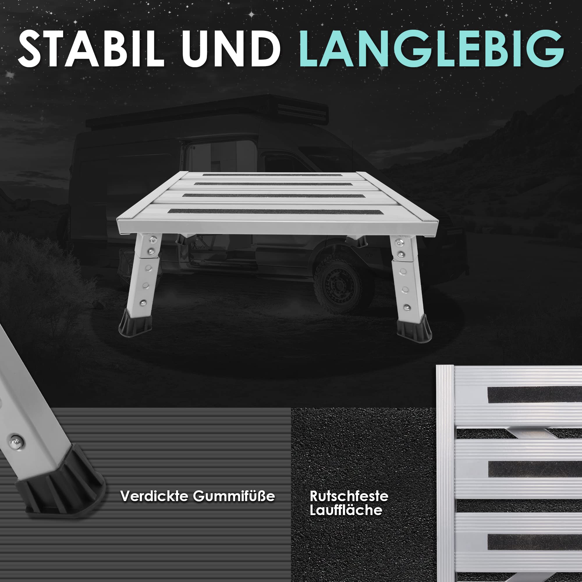 Escalera Plegable de Aluminio, Plataforma de Trabajo, Carga máxima: 220 kg, para Camping, Lavado de Coche, Cocina, baño, etc, Plegable, Altura Regulable, con Alfombrilla Antideslizante