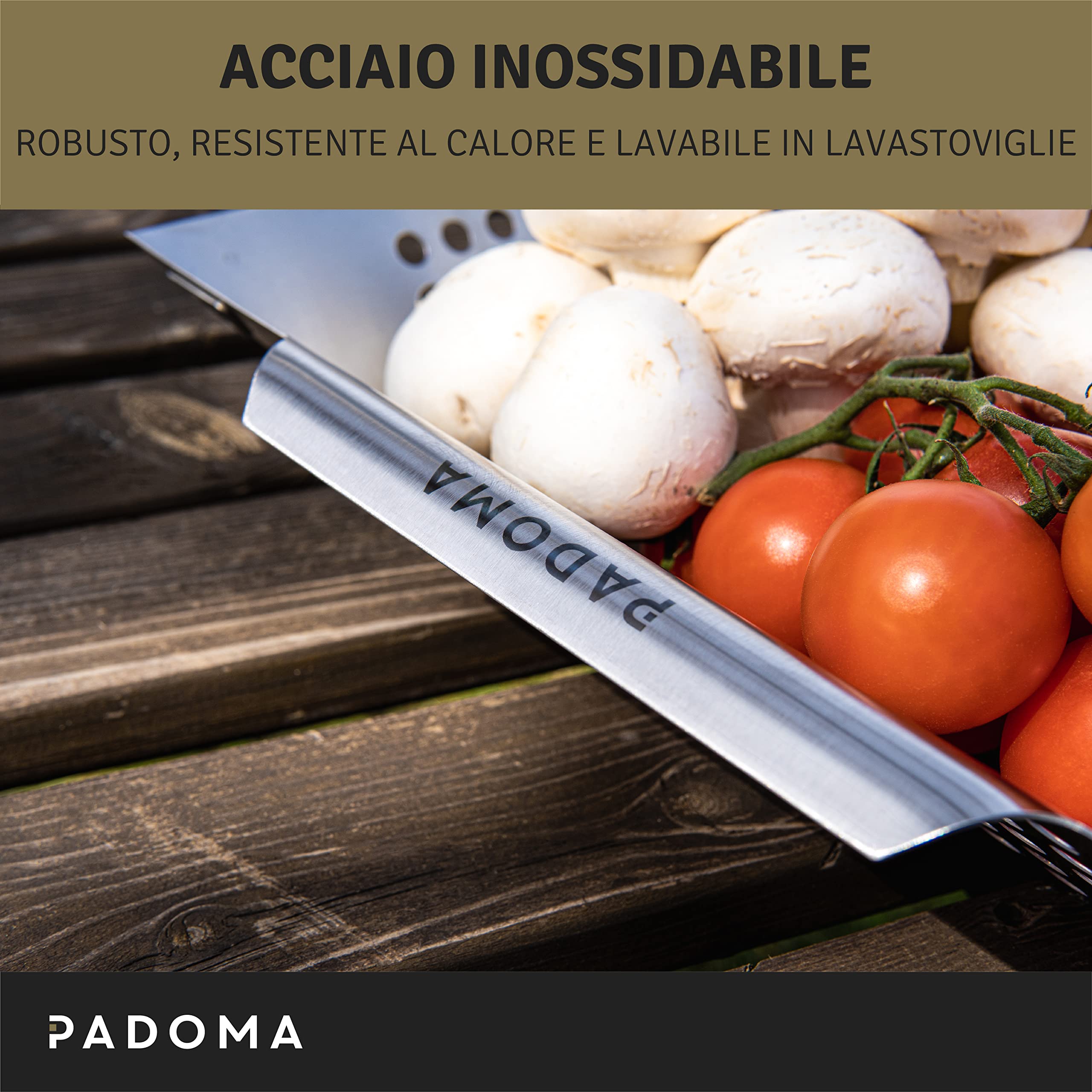 cestino per barbecue in acciaio inox, per barbecue con manici ergonomici e distribuzione uniforme del calore, per verdure, a gas, per alimenti e lavabili in lavastoviglie