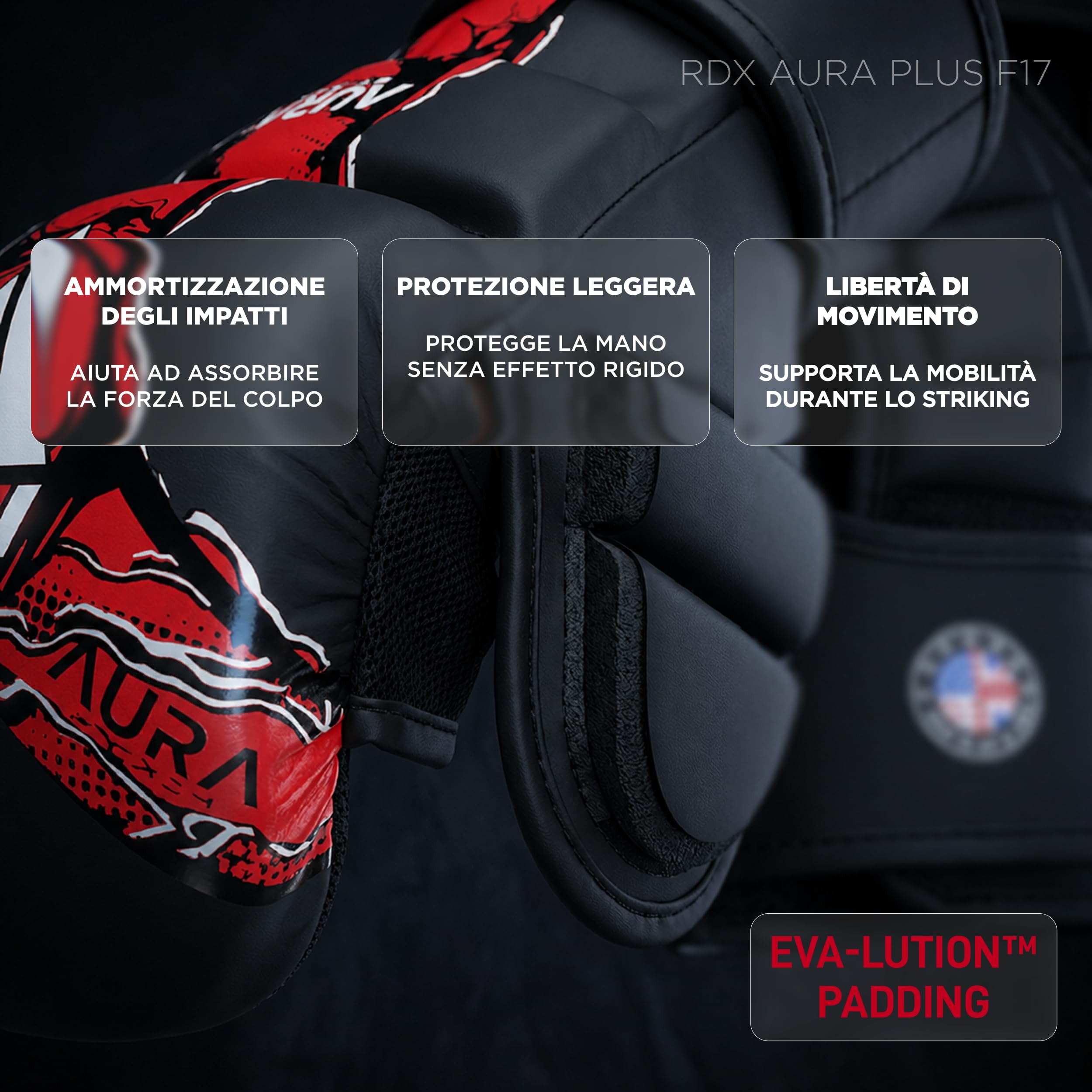 RDX New Aura Plus F17 Guanti da Grappling per Uomo e Donna, Guanti MMA a Palmo Aperto, Guanti da Allenamento per Presa, Sparring e Lotta a Terra, Imbottitura Ammortizzante, MMA Gloves