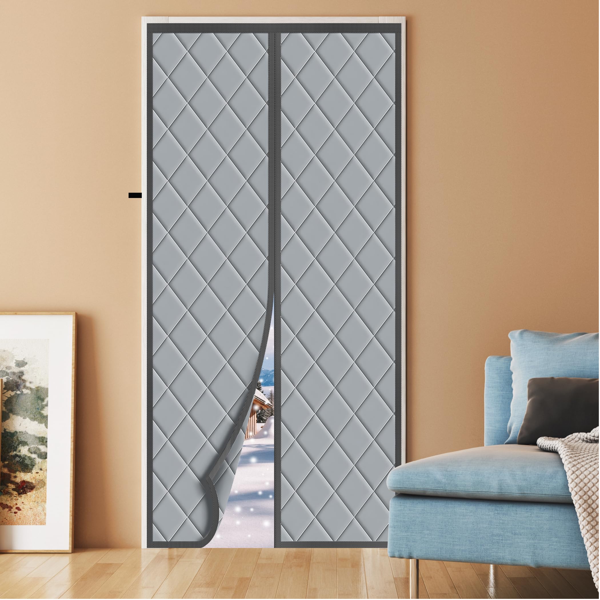 Magnetic Thermal Insulated Door Curtain, Fits Door Size 30 x 78 ",Durable Oxford Cloth&Thicken Polyester Fiber Fill, Efficient Temperature Control, Durable Construction, Soundproof and Windproof