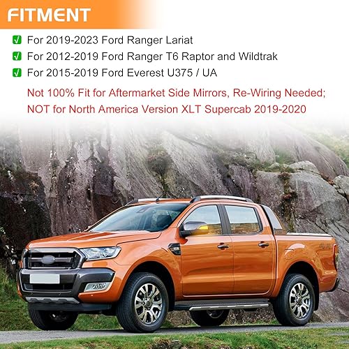 Miniatura 5 de Luces de señalización intermitentes LED ámbar secuenciales para Ford Ranger Lariat 2012-2019 T6 Raptor Wildtrak 2015-2019 Everest U375 UA 2015-2019,