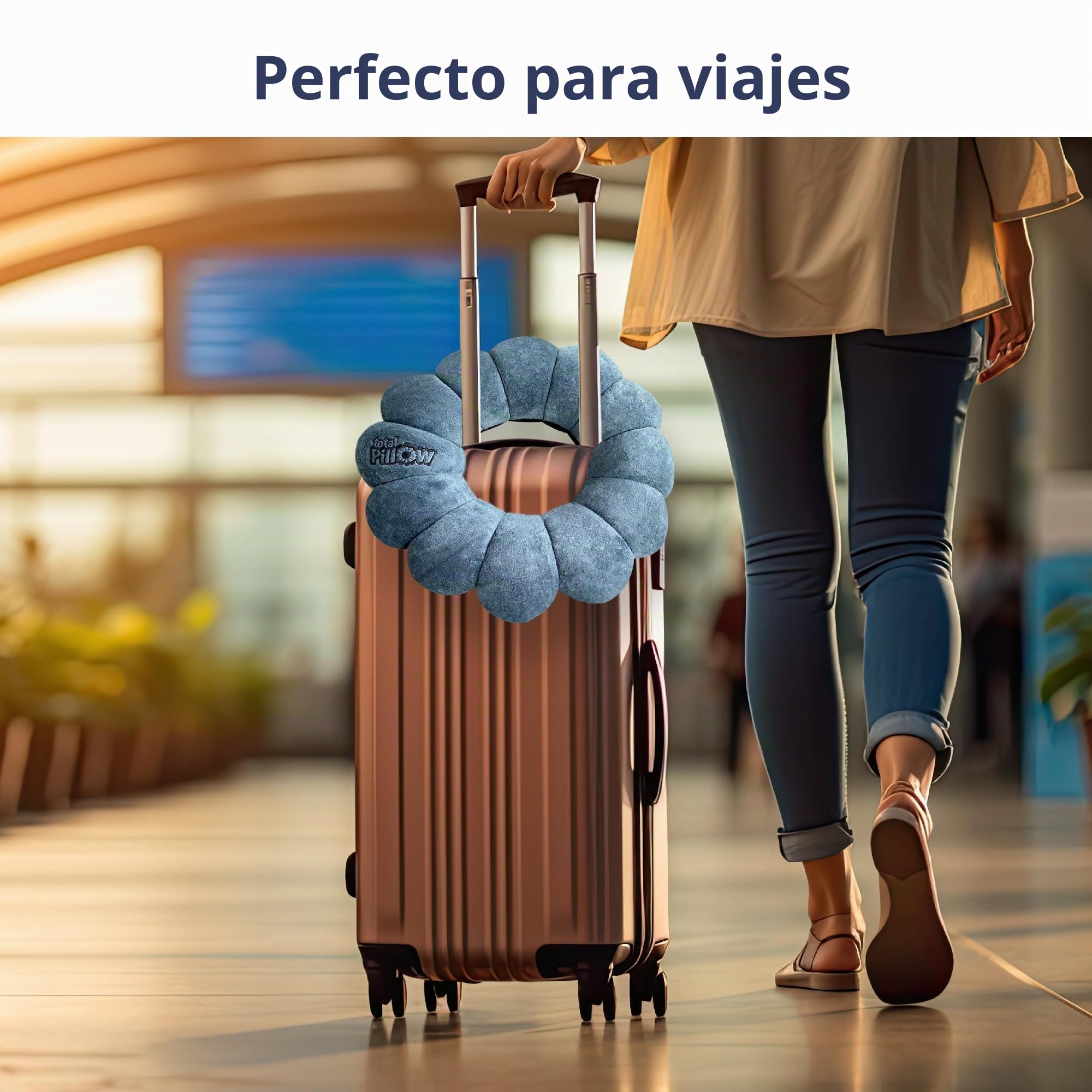 Total Pillow Almohada en Forma de Donut para avión y Viajes, para Dormir, cómoda, con microcuentas, para Cuello, Cabeza, Espalda, Apoyo Lumbar y pélvico, se Gira en Muchas Posiciones, Azul