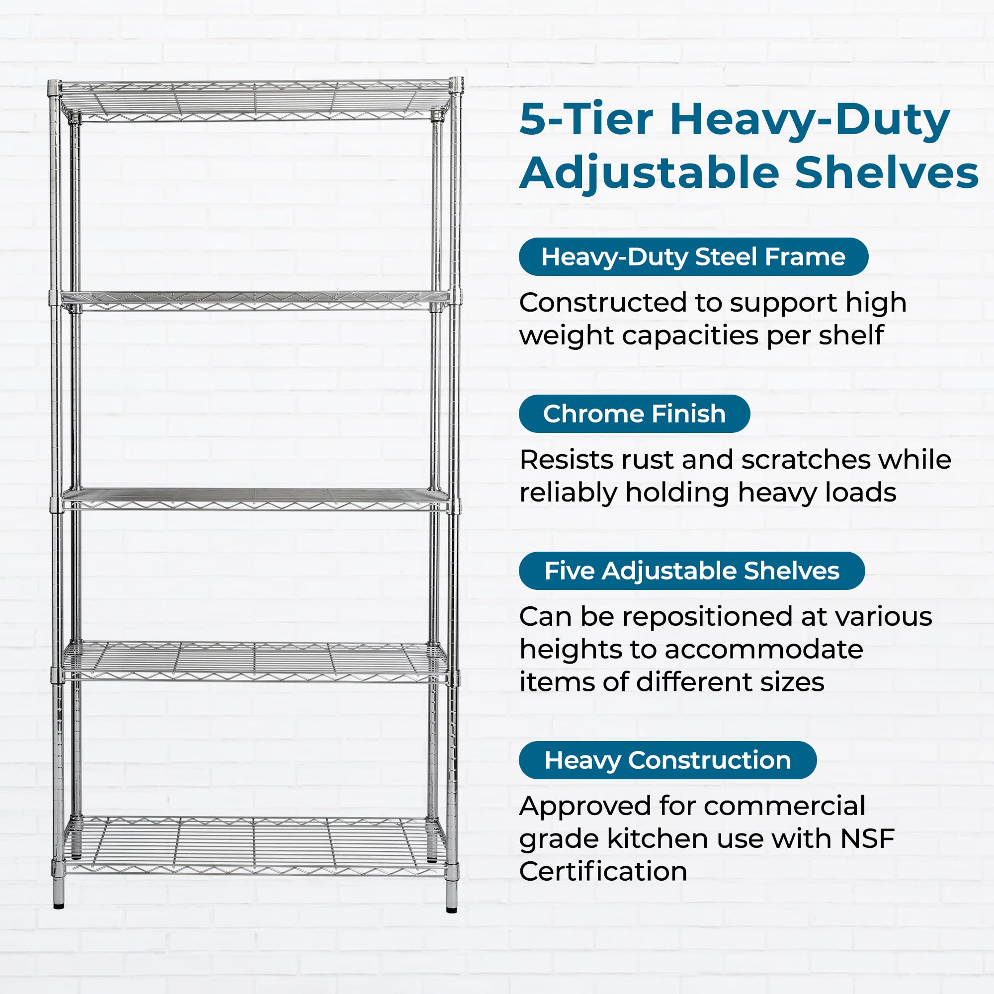 Honey Can Do Unidad de Estantería Ajustable con 5 Niveles, Acero Inoxidable, Cromado, 99x46.5328x21.90 cm