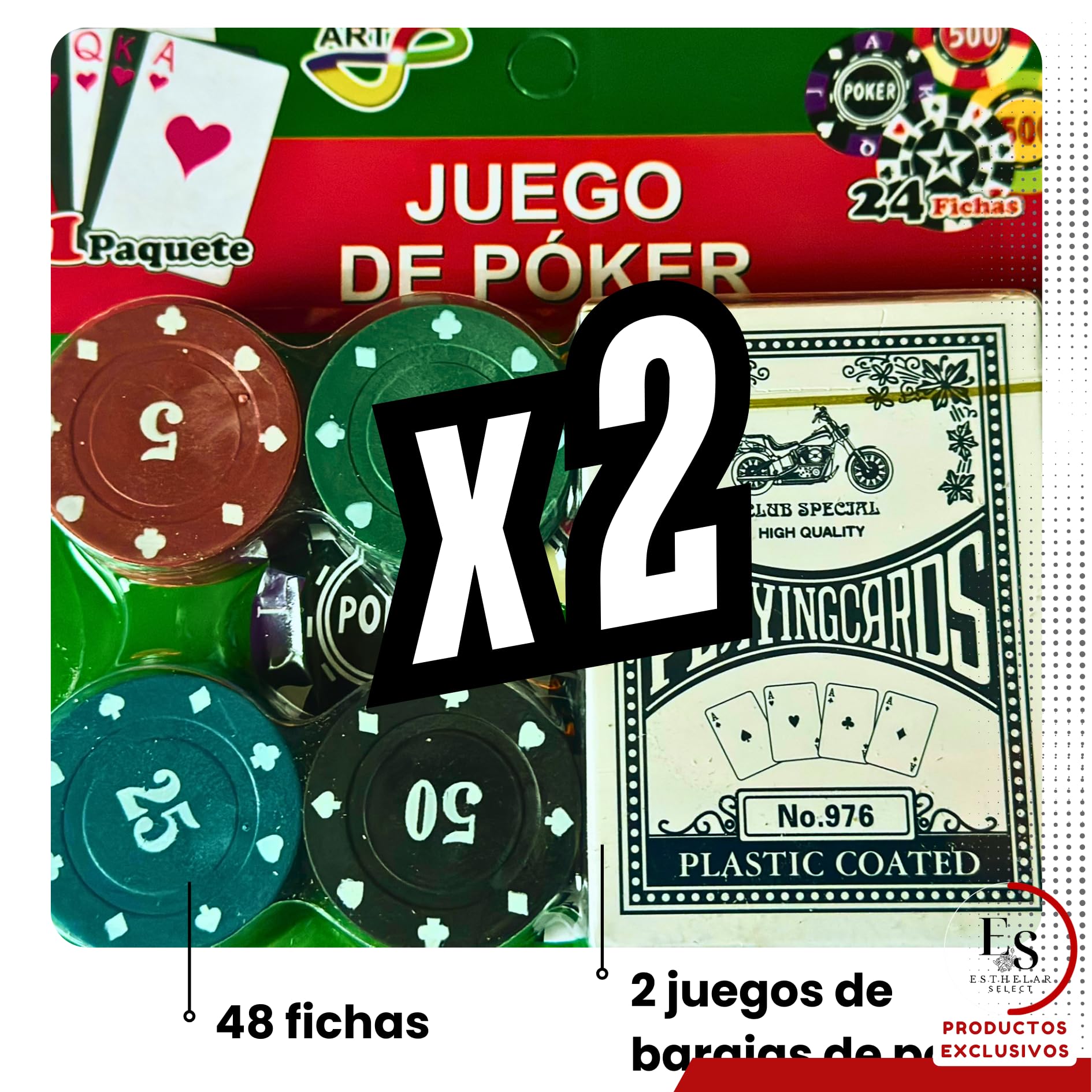Mini Set de Póker Pack 2 Unidades - 2 Barajas + 48 Fichas Total - Set Introductorio Compacto para Familia, Viaje, Camping, Cumpleaños y Regalo - Aprende a Jugar Póker, Texas Holdem y Blackjack