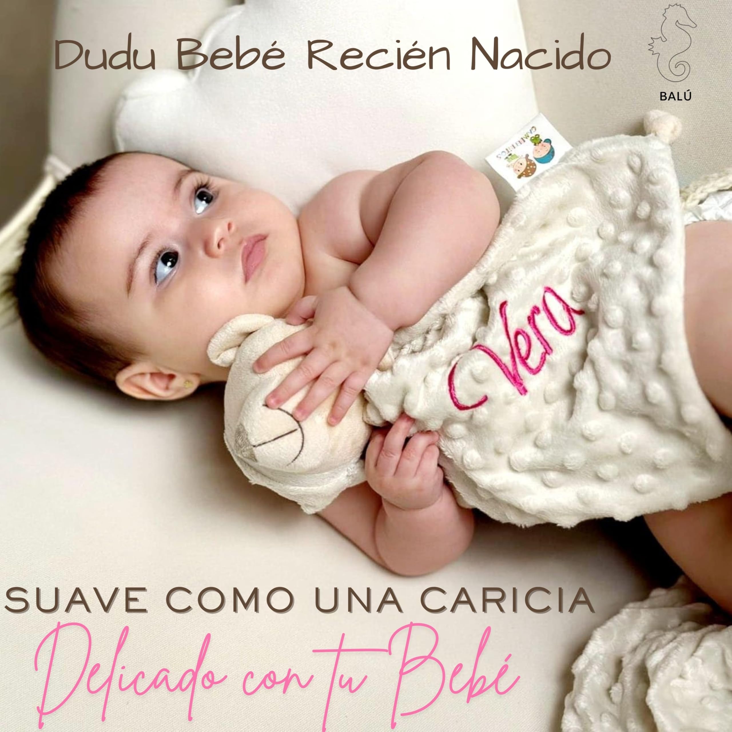 Balú Doudou Bebé Personalizado con Nombre Bordado | Oso Peluche Personalizado Bebe | Suave | Hipoalergénico | Dudu Recién Nacido Unisex | Regalo para Recién Nacido | 23cmx23cm | 4 Colores a Elegir