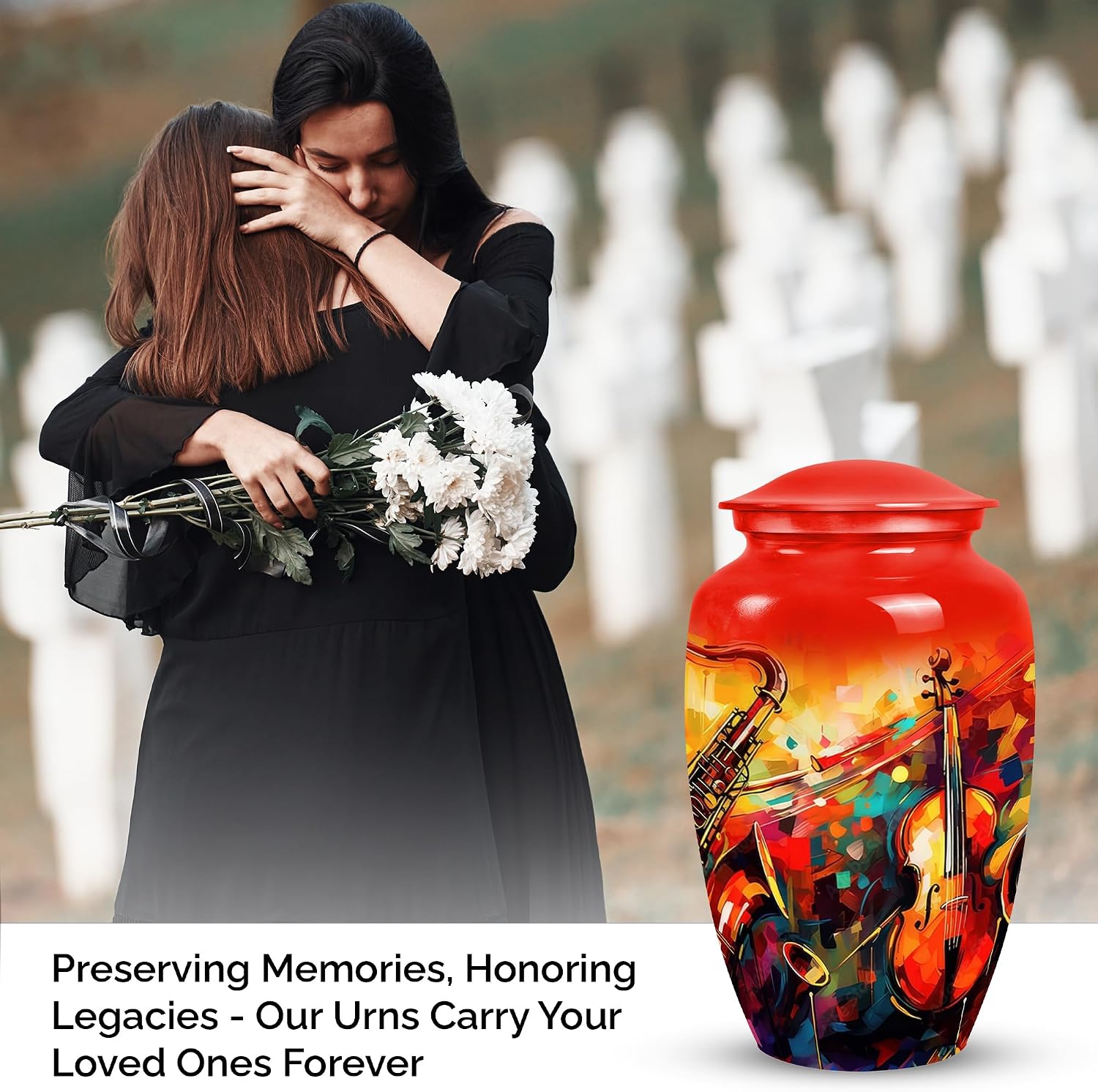 Aluminum Violin Fusion Art Burial Urn for Ashes - Adult Male/Female, Baby Girl - Large 10" Sports Theme - Baseball Batter
