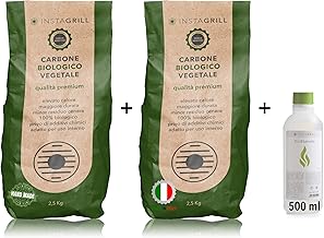 Charcoal for Barbecue Beech and Leccio 2 x 2.5 kg = 5 kg plus 1 500 ml Bottle Bioethanol Gel – Perfect for Smokeless Table BBQ – Suitable for All Barbecues – Made in Italy