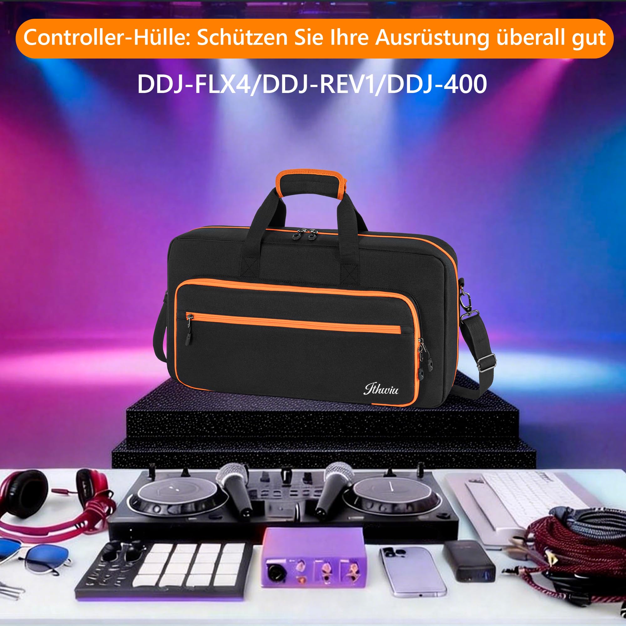 AKOZLIN Custodia per controller DJ DDJ FLX4/DDJ REV1/DDJ 400/SB2/SB3, con imbottitura in cotone perlato, tracolla regolabile, scomparto per laptop da 15,6" e tasche per accessori